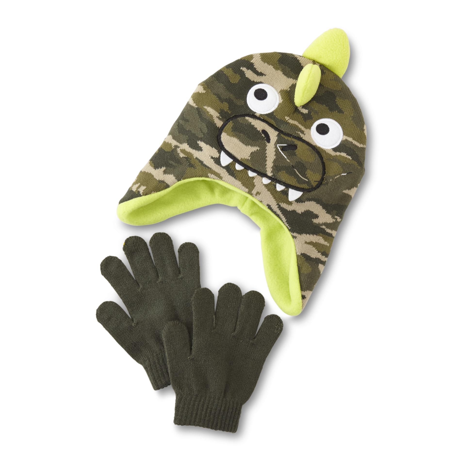 Simply Styled Boys' Winter Hat & Gloves - Dinosaur