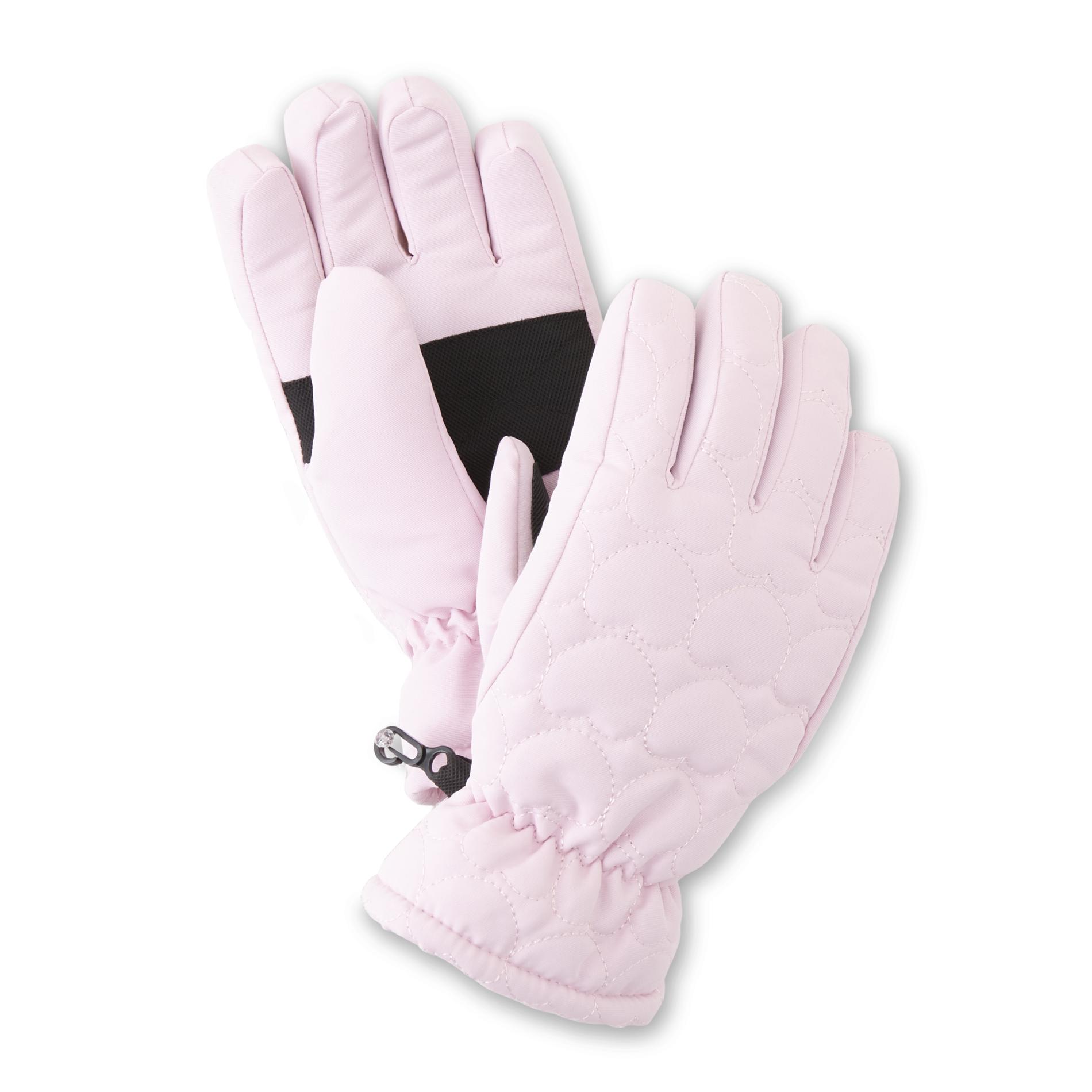 Basic Editions Girls' Quilted Ski Gloves - Hearts, Pink Basic Editions Girls' Quilted Ski Gloves - Hearts, Pink