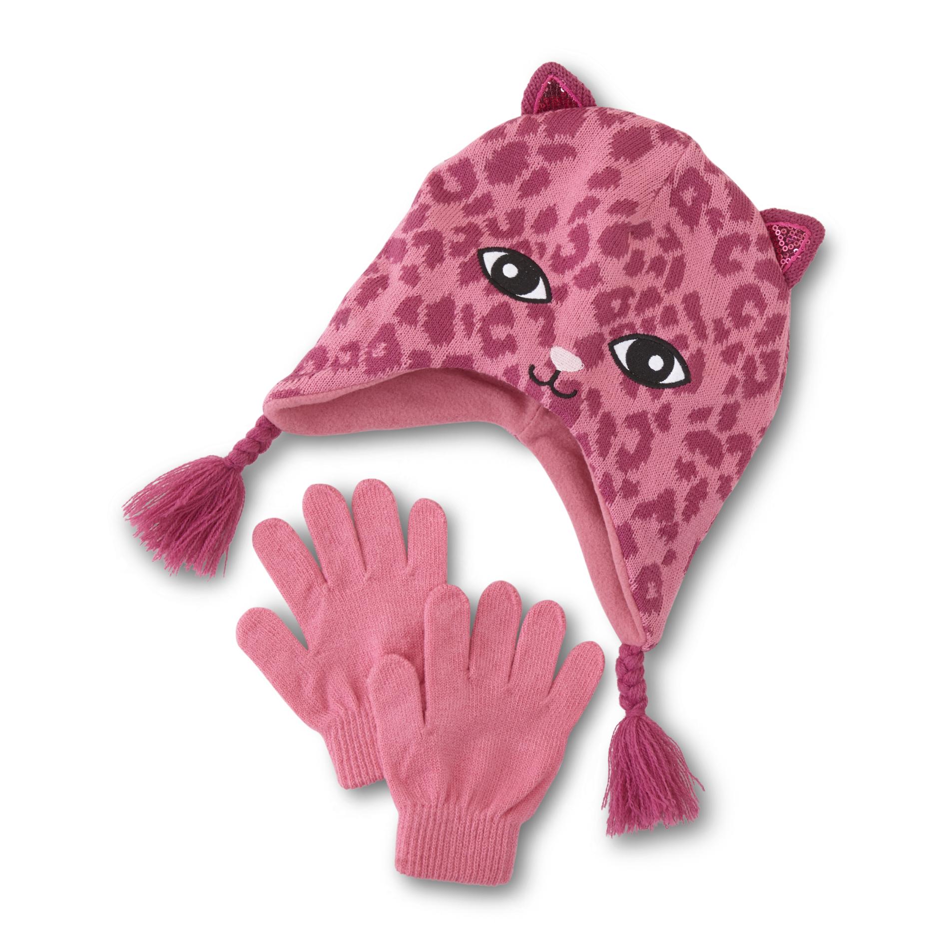 Basic Editions Toddler Girls' Beanie Hat & Gloves - Cat