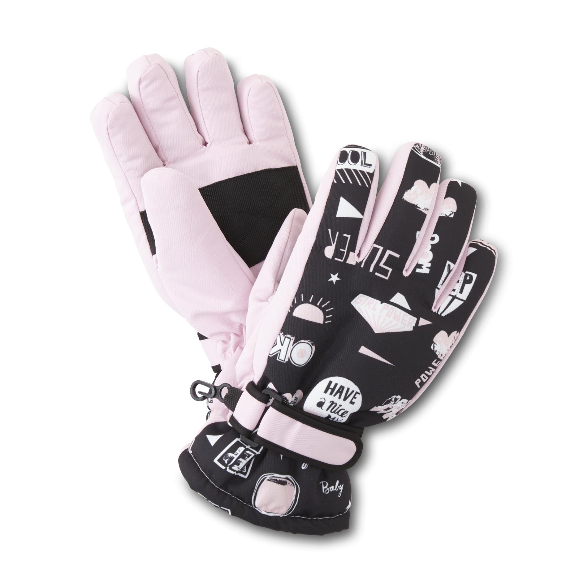 Basic Editions Girls' Ski Gloves - Graffiti, Pink Basic Editions Girls' Ski Gloves - Graffiti, Pink