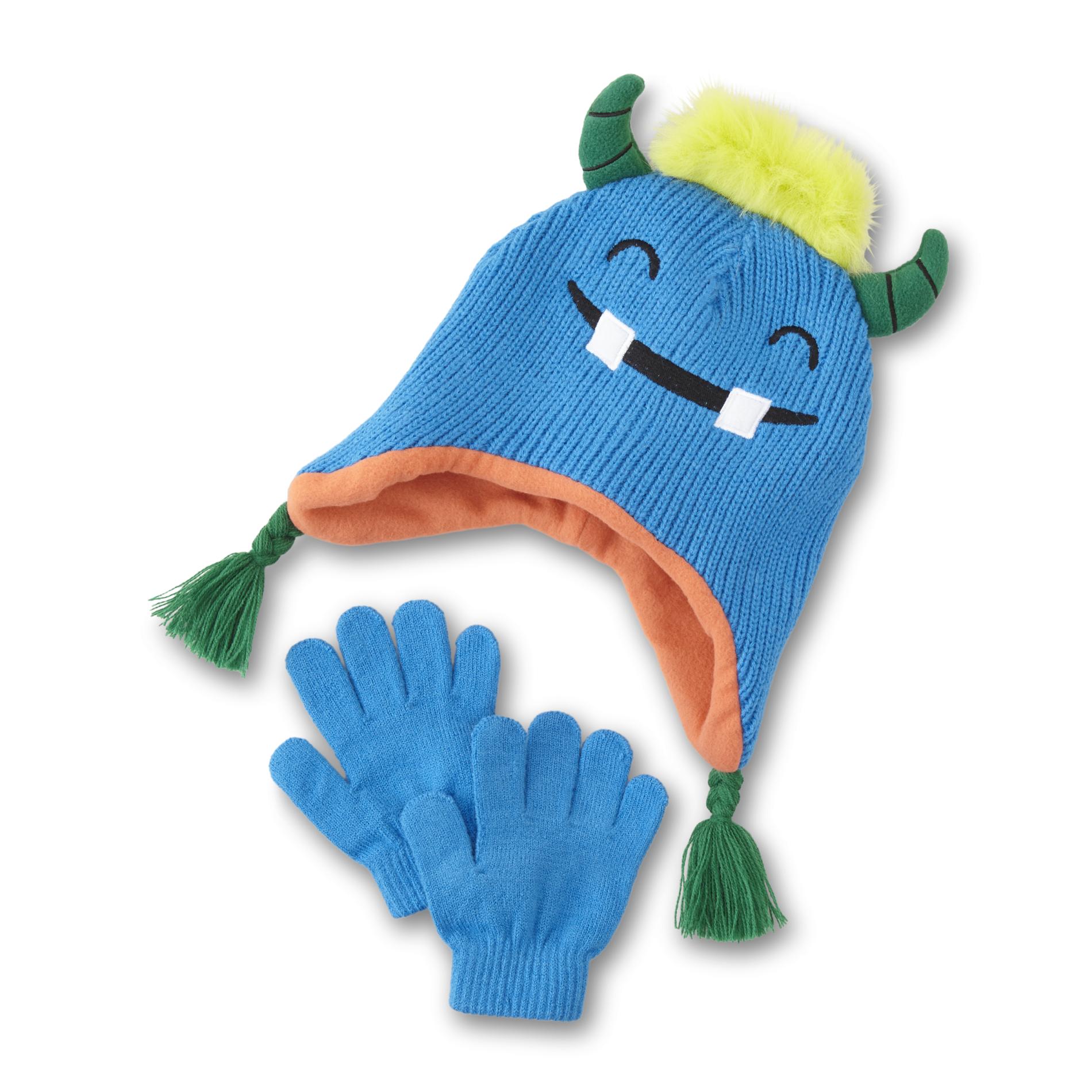 Basic Editions Toddler Boys' Beanie Hat & Gloves - Monster