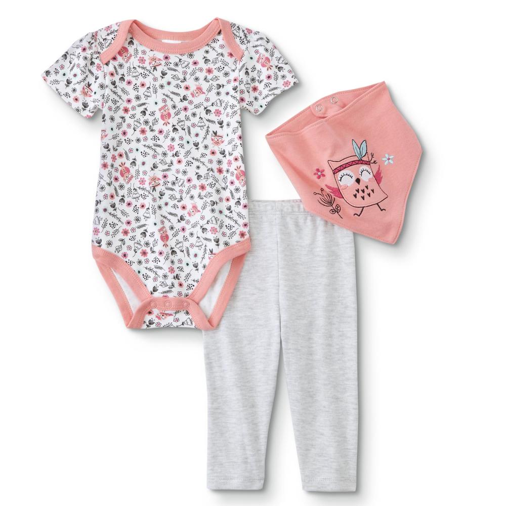 Cudlie Infant Girls' Bodysuit, Leggings & Bib - Floral/Owl