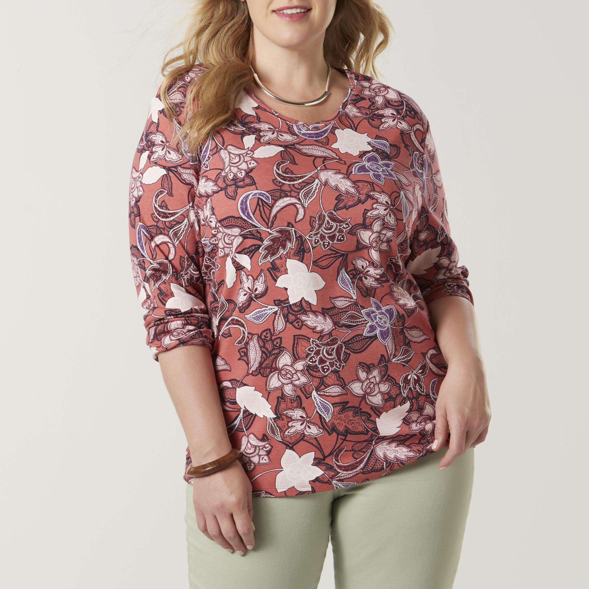 Laura Scott Women's Plus V-Neck T-Shirt - Floral