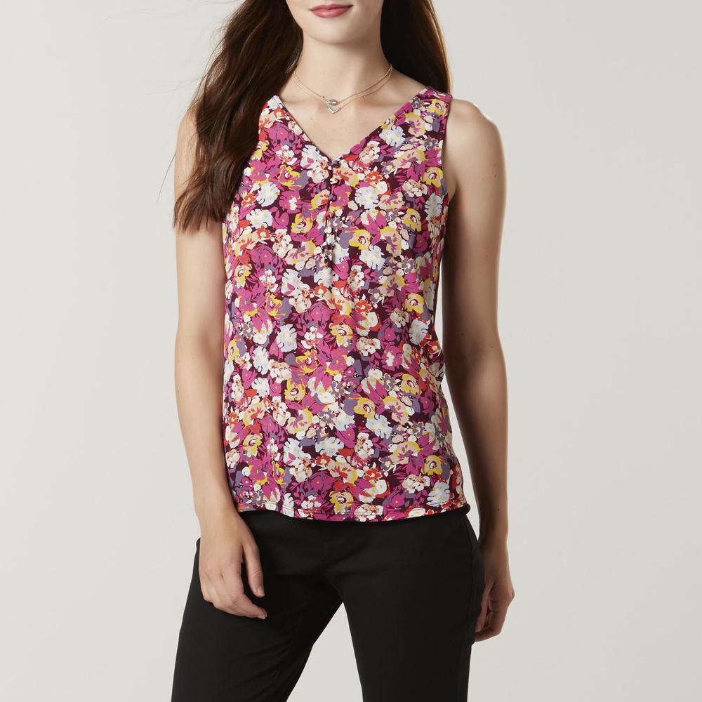 Attention Women's Sleeveless Mixed Media Top - Floral