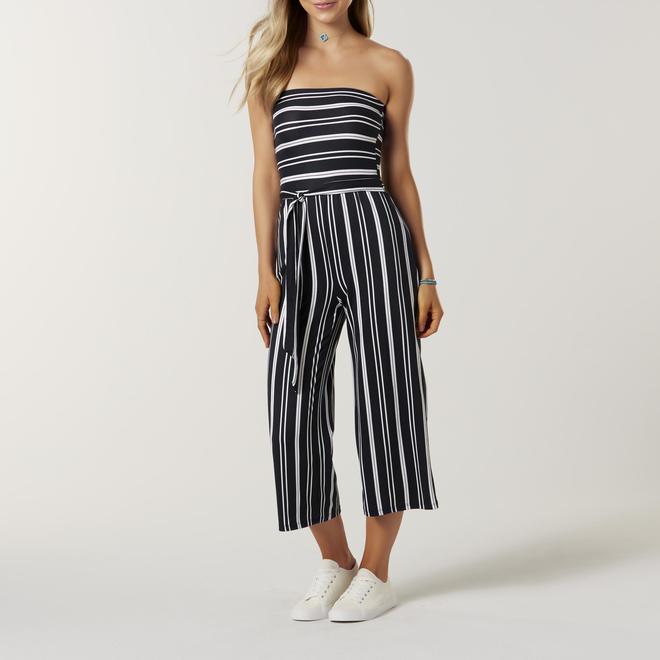Juniors' Strapless Jumpsuit Striped