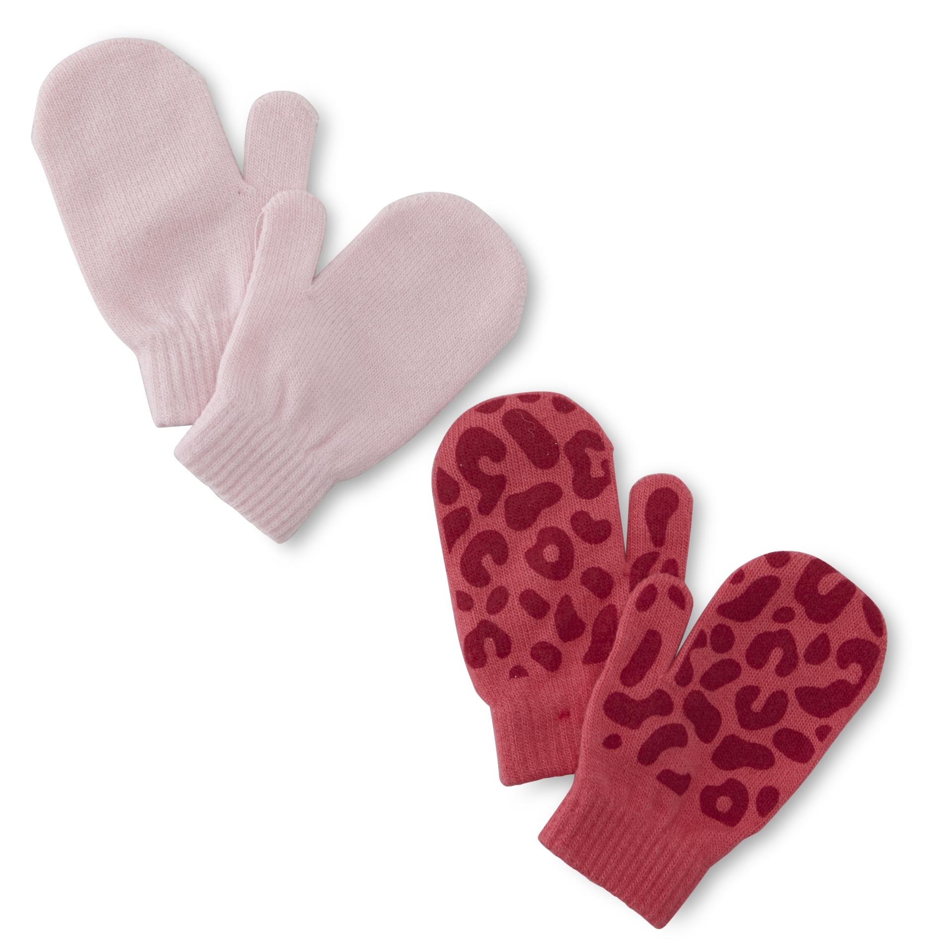 Simply Styled Toddler Girls' 2-Pairs Mittens - Solid & Leopard Print
