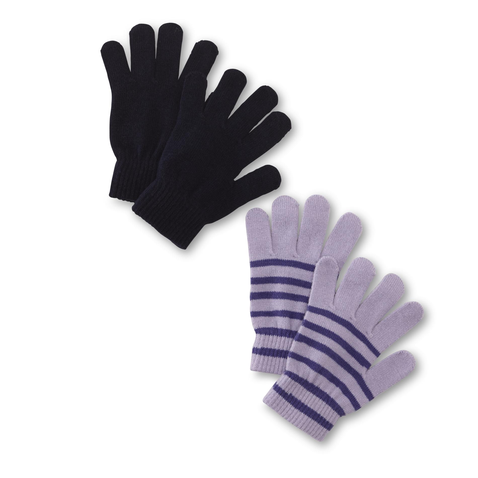 Basic Editions Girls' 2-Pairs Gloves - Solid & Striped Basic Editions Girls' 2-Pairs Gloves - Solid & Striped