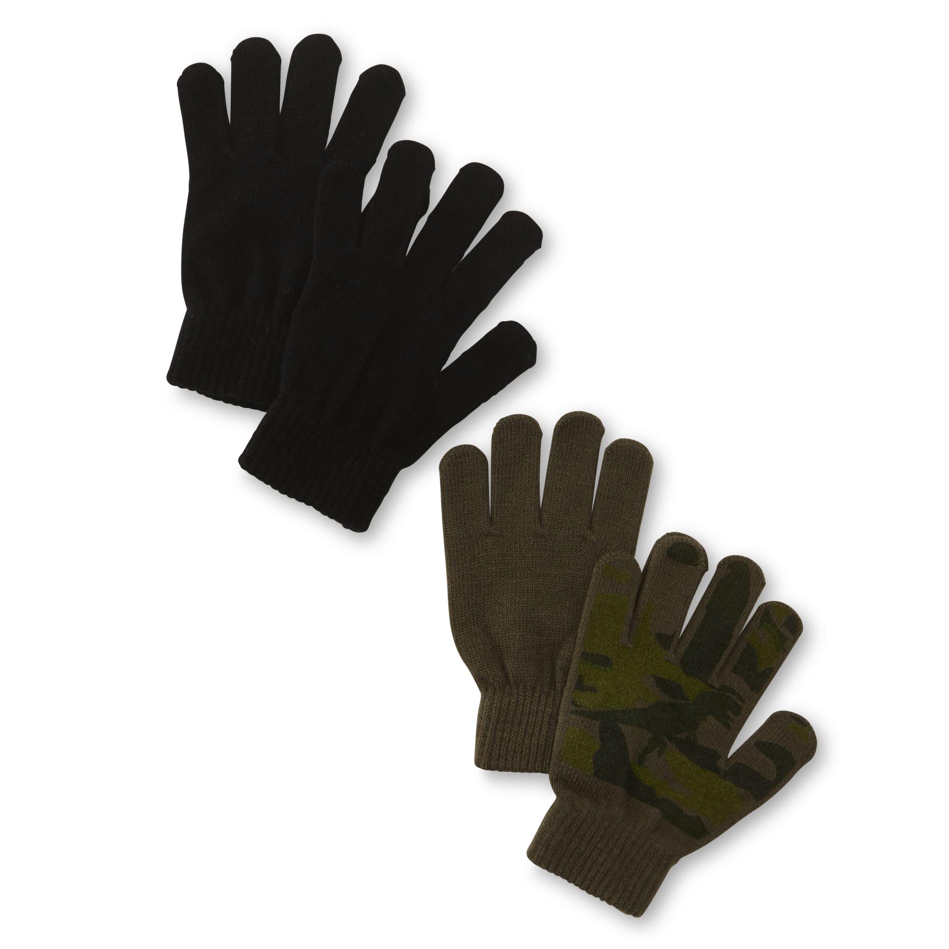 Basic Editions Boys' 2-Pairs Gloves - Solid & Camouflage Basic Editions Boys' 2-Pairs Gloves - Solid & Camouflage
