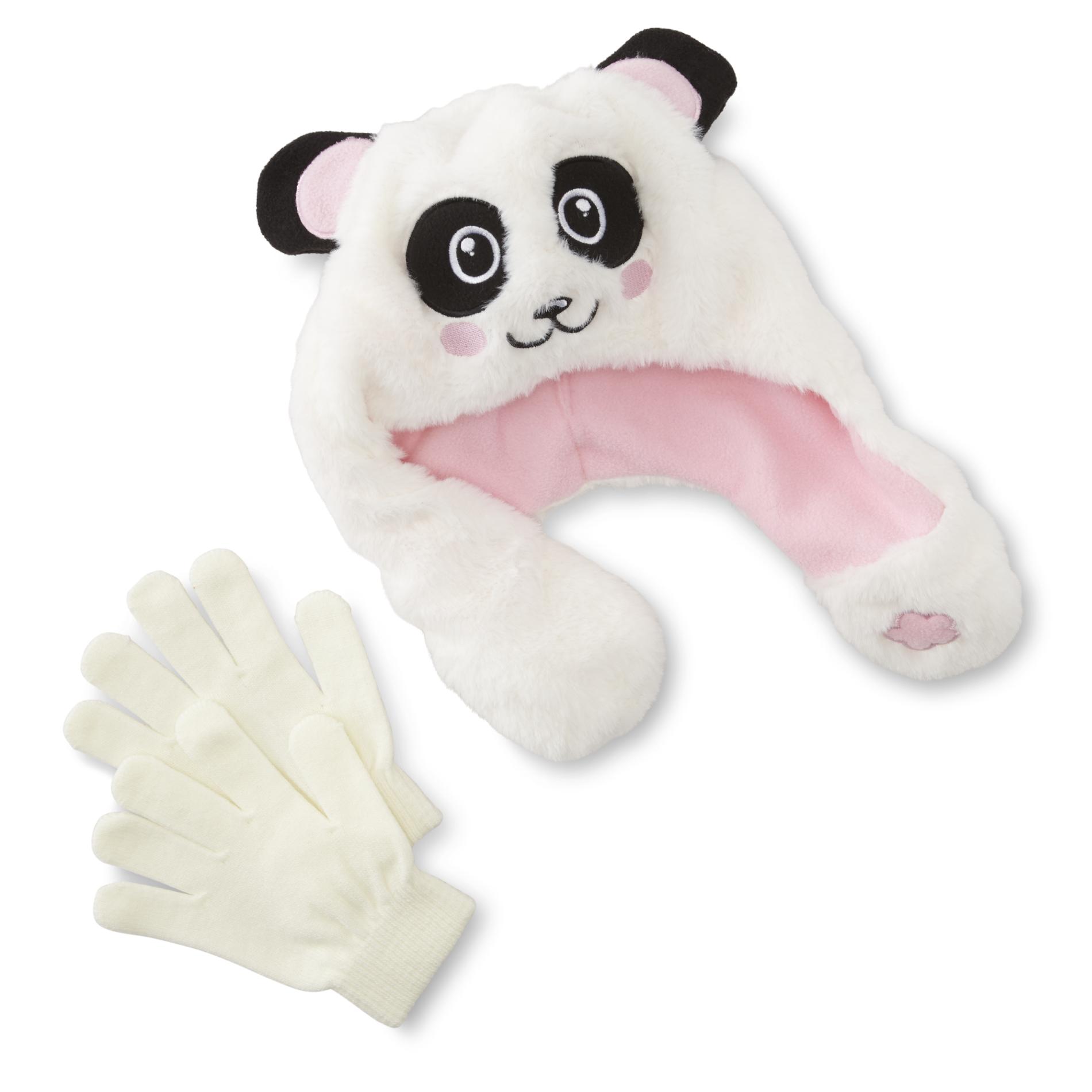 Basic Editions Girls' Faux Fur Winter Hat & Gloves - Panda