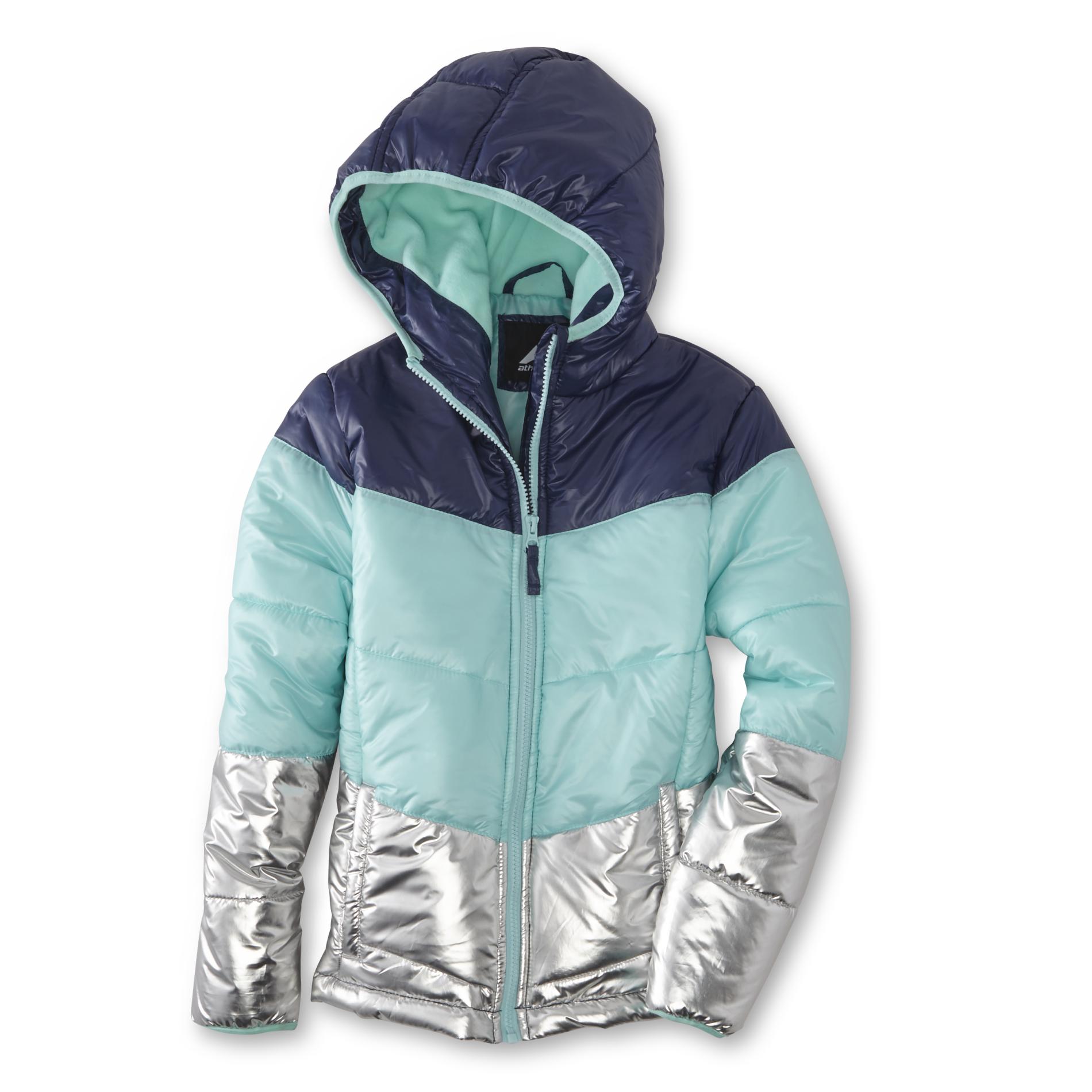 Basic Editions Girls' Winter Puffer Coat - Colorblock