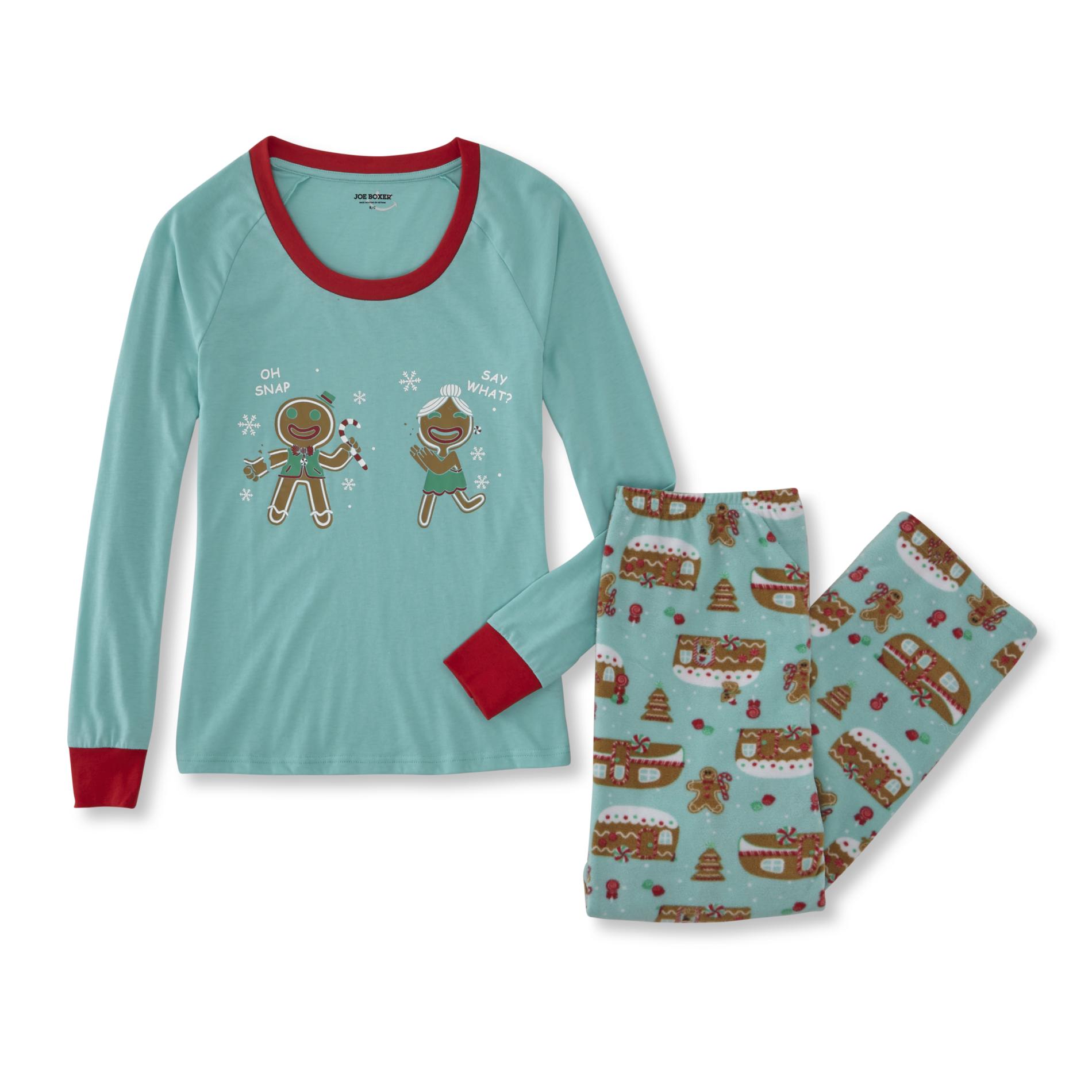 Joe Boxer Women's Christmas Pajama Top & Fleece Pants - Gingerbread