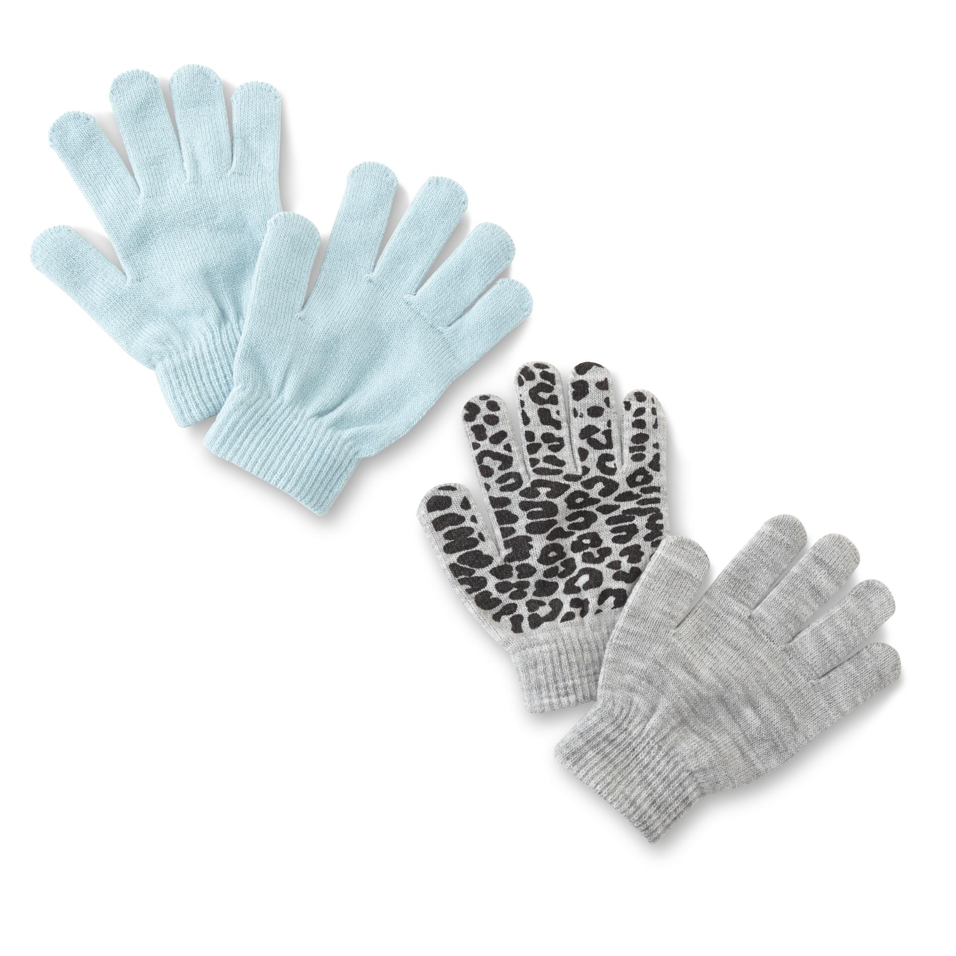 Simply Styled Girls' 2-Pairs Gloves - Solid & Leopard Print