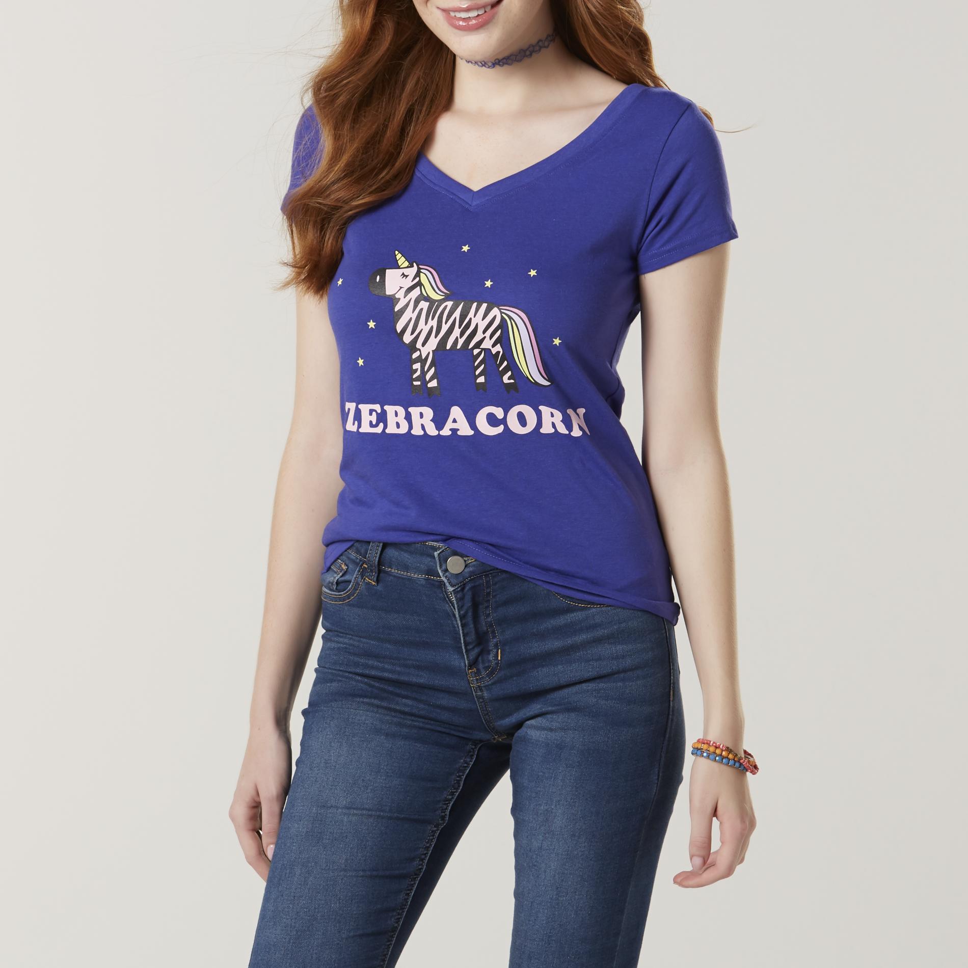 Joe Boxer Juniors' V-Neck Graphic T-Shirt - Zebracorn