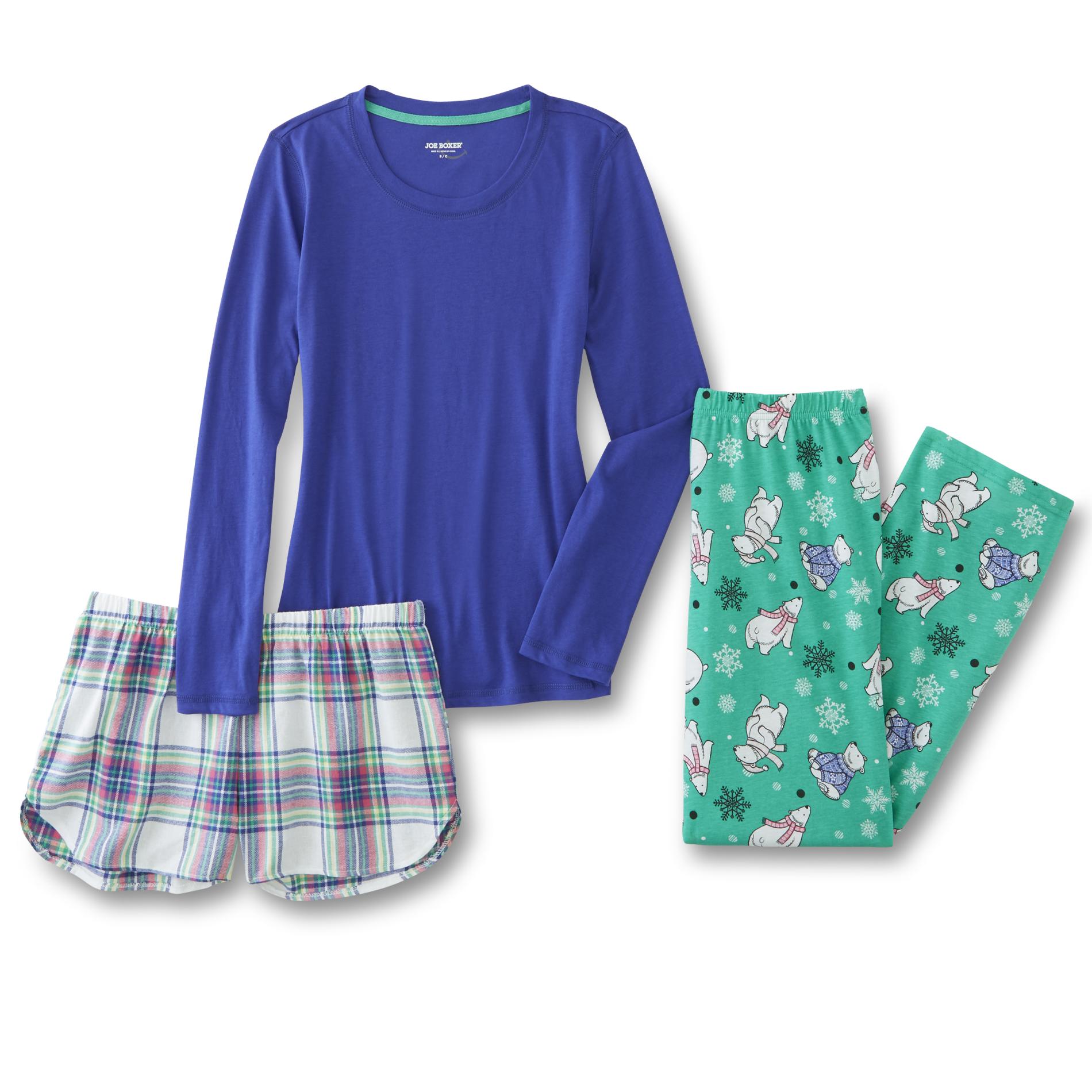 Joe Boxer Women's Plus Christmas Pajama Shirt, Pants & Shorts - Polar Bear & Plaid