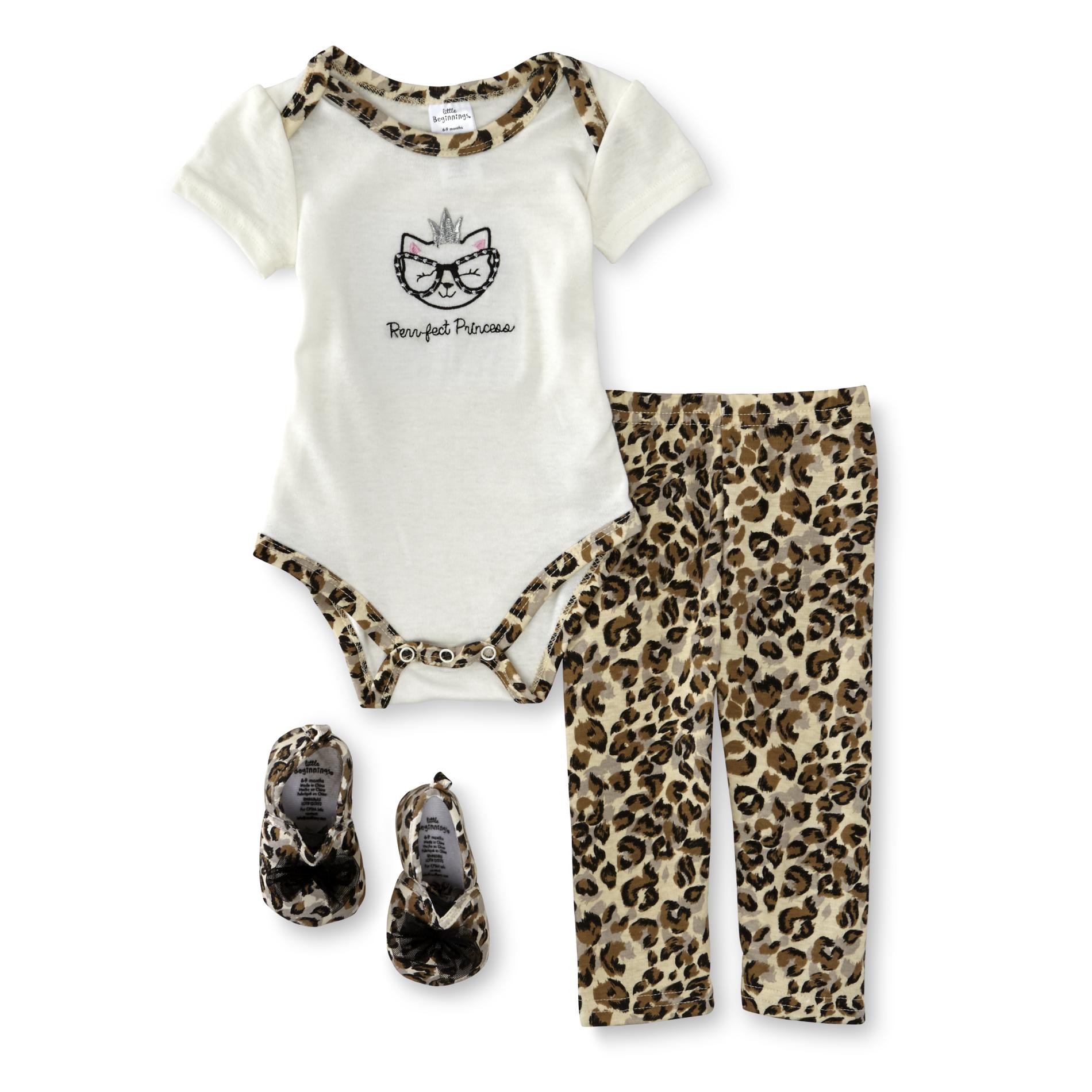 Cudlie Infant Girls' Bodysuit, Leggings & Crib Shoes - Leopard