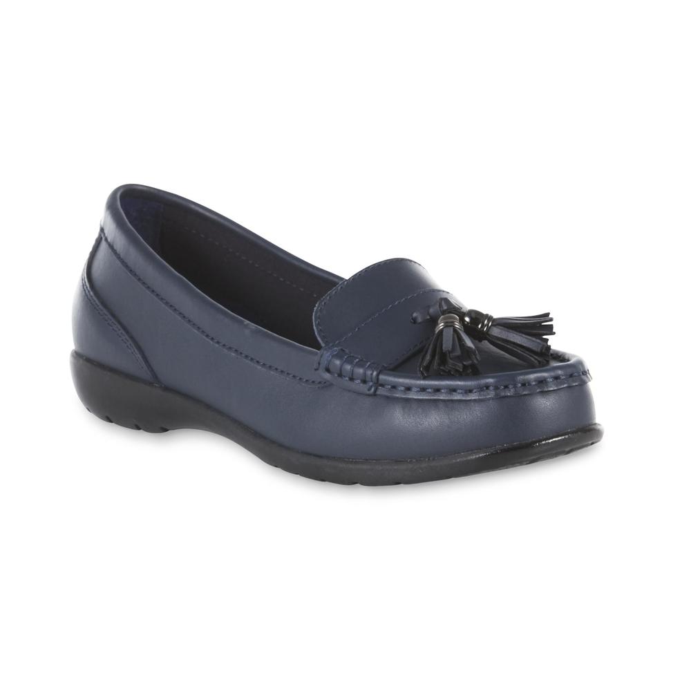 Thom McAn Women's Caeley Navy Leather Moccasin Loafer - Wide Width