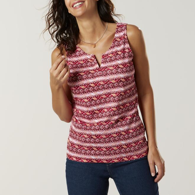 Basic Editions Basic Editions Women's Split V-Neck Sleeveless Top - Tribal