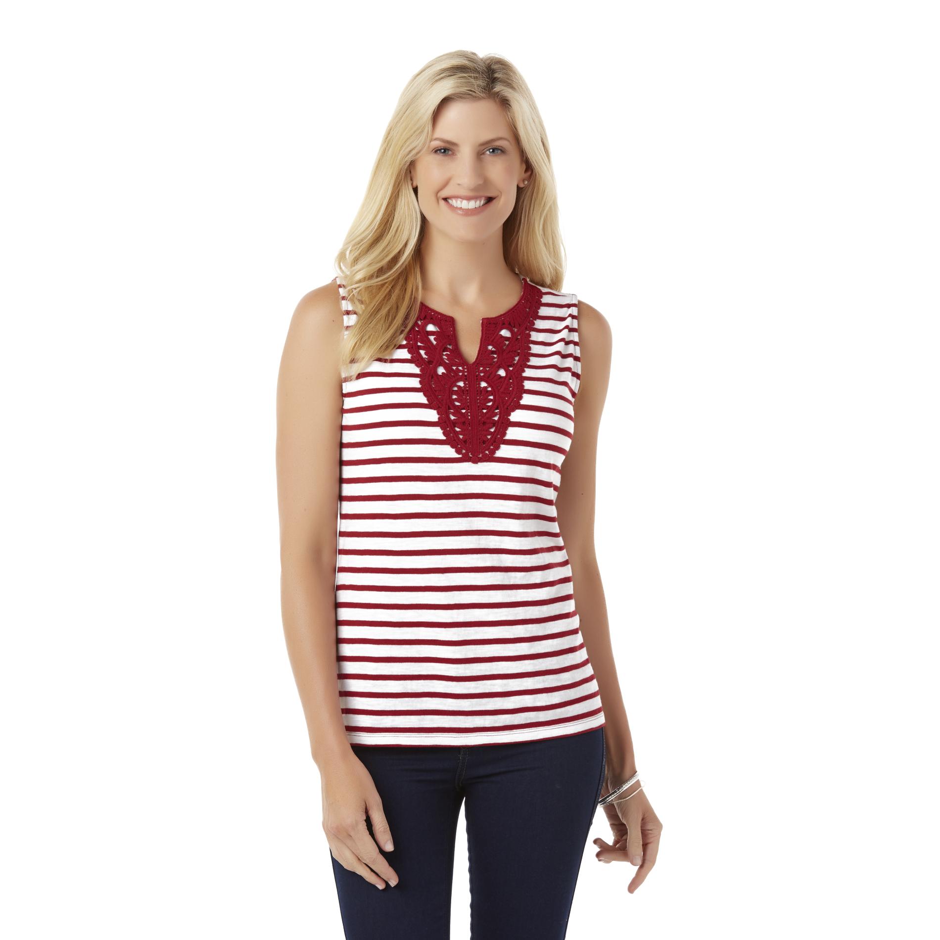 Basic Editions Women's Embellished Sleeveless Top - Striped