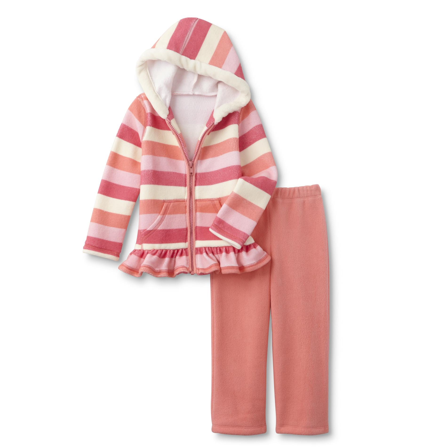Young Hearts Infant & Toddler Girl's Fleece Hoodie Jacket & Pants - Striped