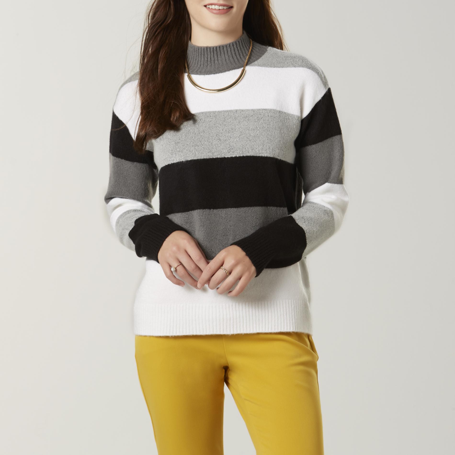 Simply Styled Women's Mock Neck Sweater - Striped