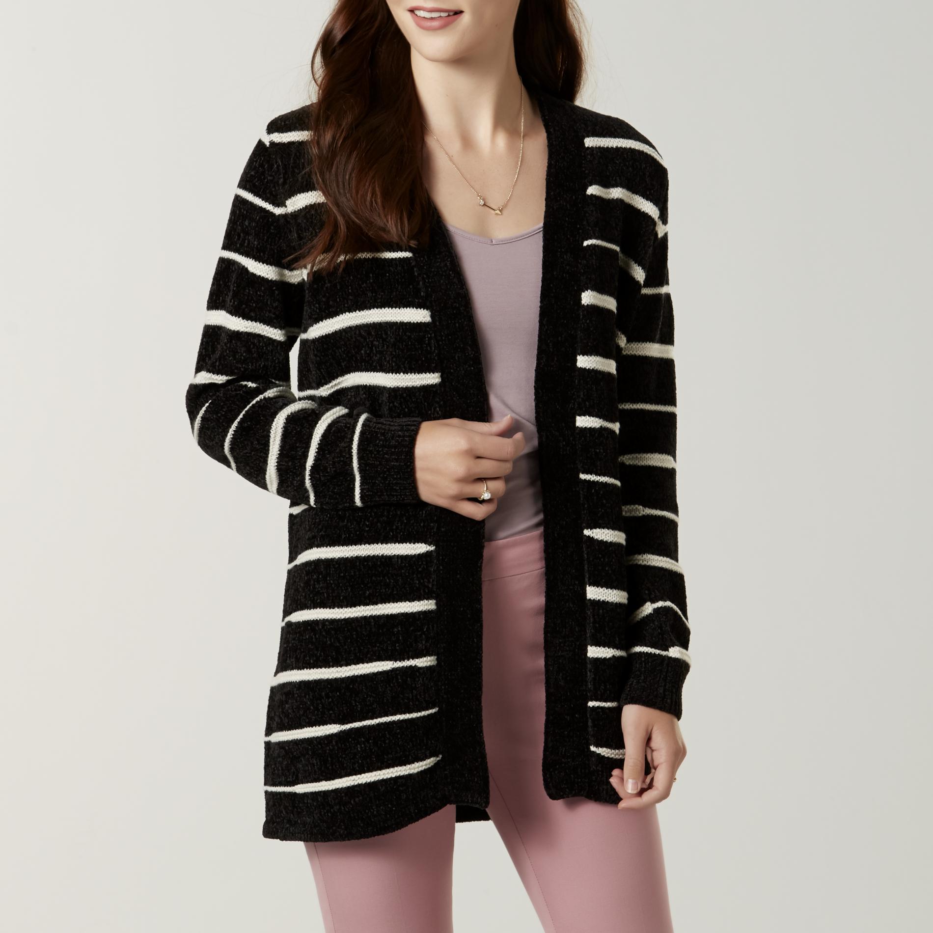 Simply Styled Women's Open Front Chenille Cardigan - Striped