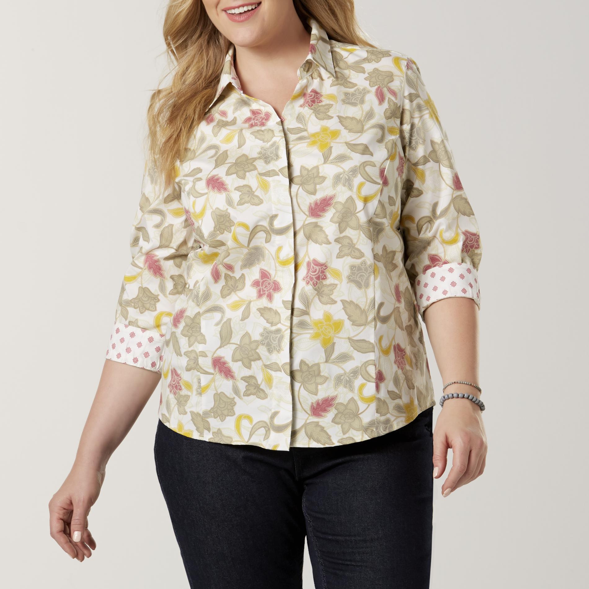 Laura Scott Women's Plus Split Neck Shirt - Floral