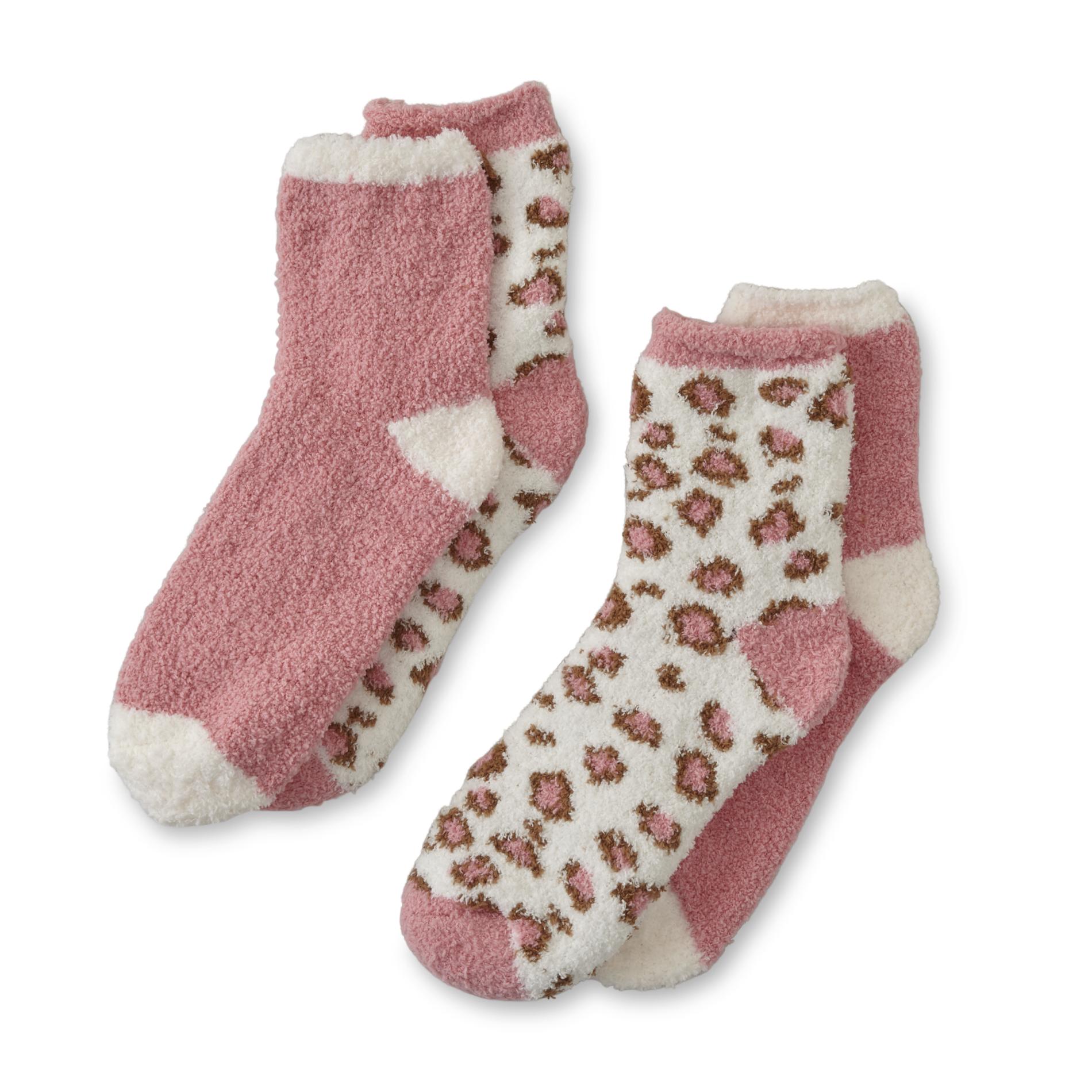 Women's 2Pairs Slipper Socks Leopard & Solid Shop Your Way Online