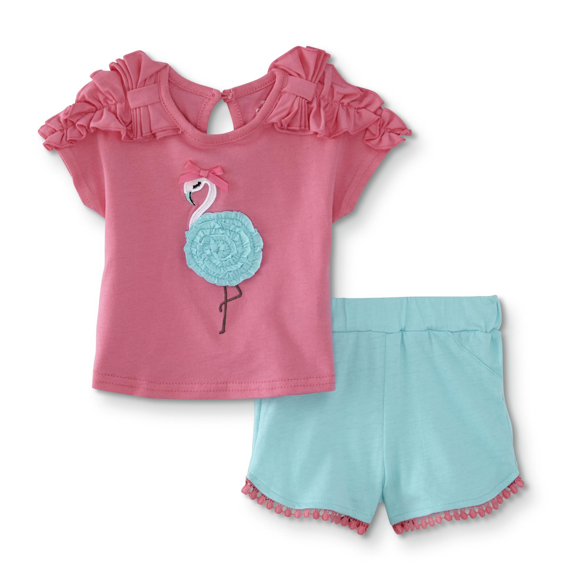 Baby Essentials Infant Girls' T-Shirt & Shorts - Flamingo