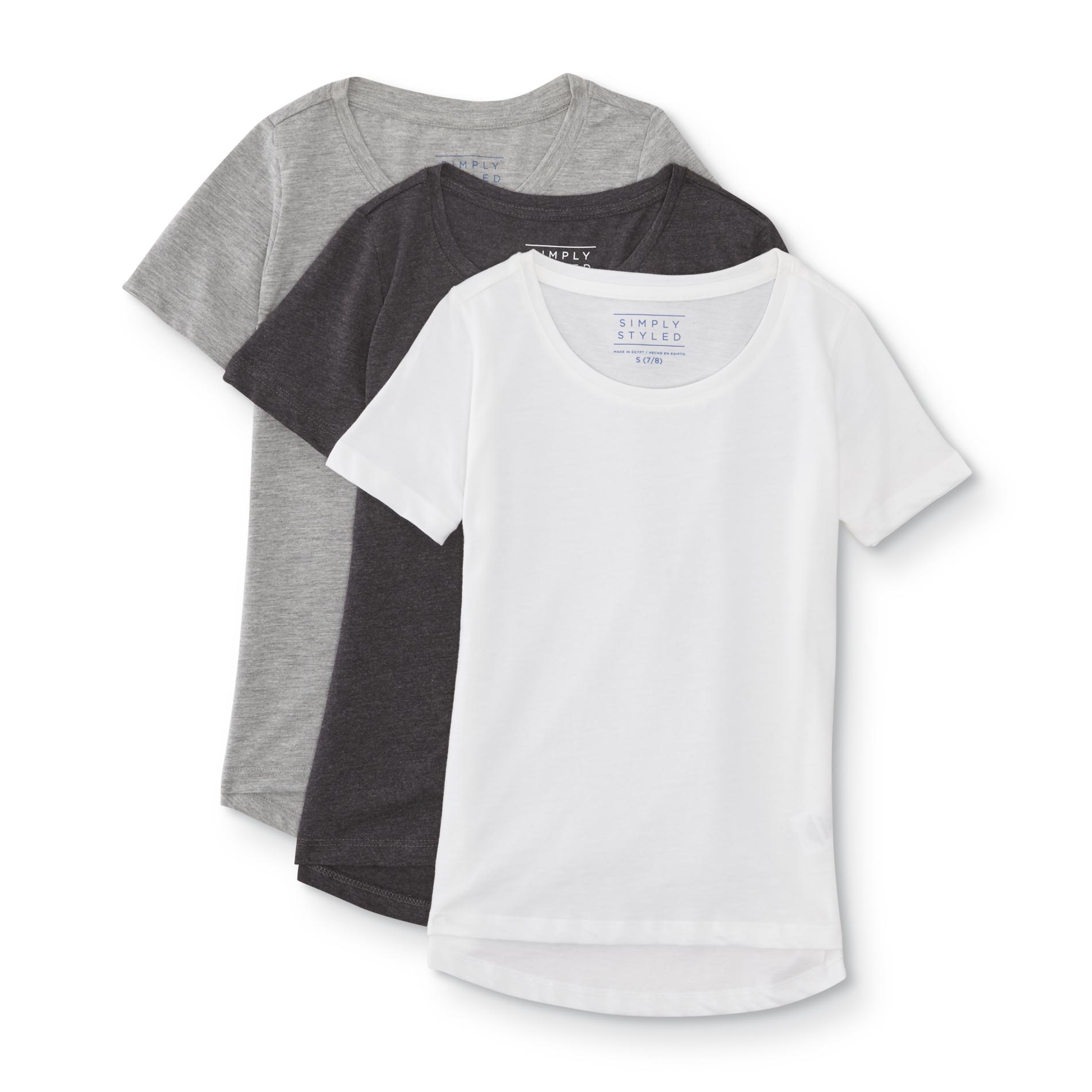 Simply Styled Girls' 3-Pack Scoop Neck T-Shirts