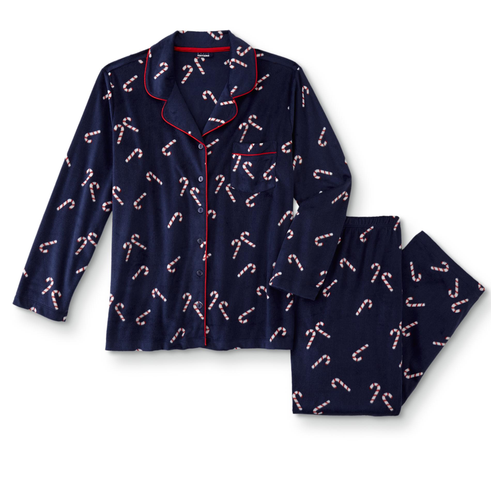 Basic Editions Women's Plus Pajama Shirt & Pants - Candy Canes, Size: 1XL, Medieval Blue Basic Editions Women's Plus Pajama Shirt & Pants - Candy Canes, Size: 1XL, Medieval Blue