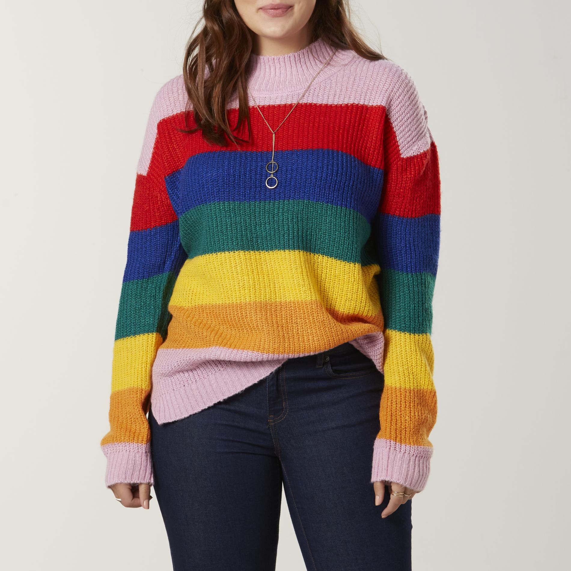Joe Boxer Juniors' Plus Mock Neck Sweater - Striped, Size: 1XL, Red Joe Boxer Juniors' Plus Mock Neck Sweater - Striped, Size: 1XL, Red