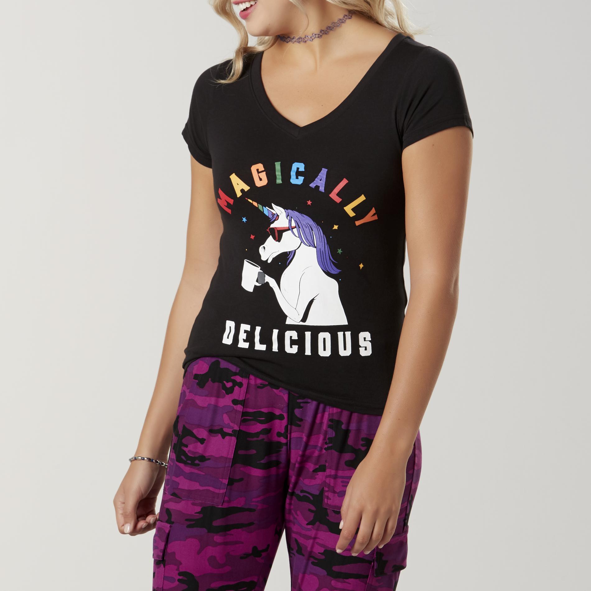 Joe Boxer Juniors' V-Neck Graphic T-Shirt - Magically Delicious/Unicorn