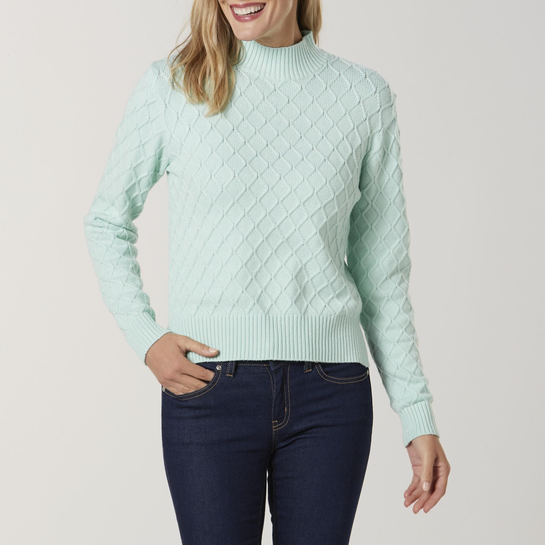 Basic Editions Women's Textured Mock Turtleneck Sweater