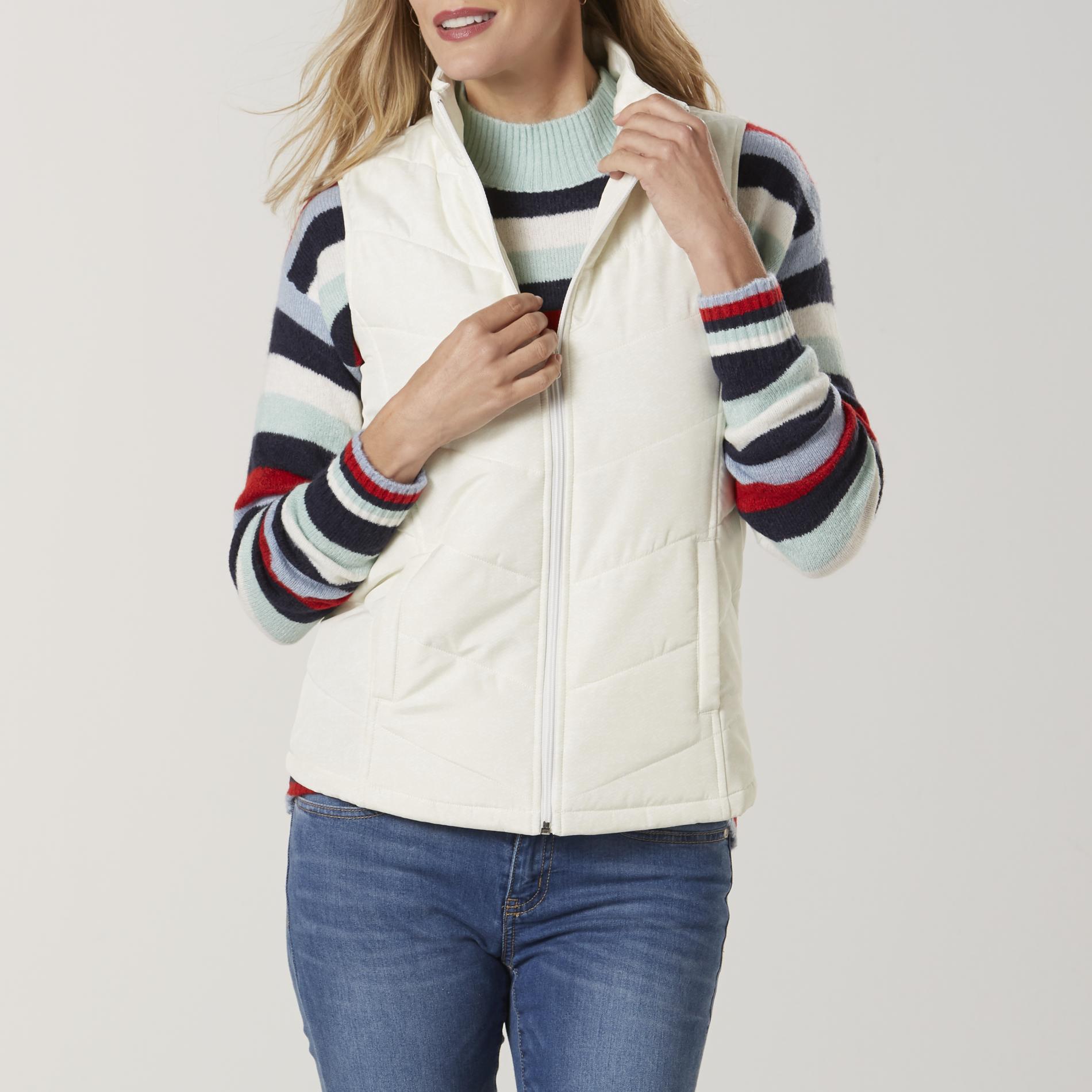 Basic Editions Women's Puffer Vest, Size: Small, Egret Basic Editions Women's Puffer Vest, Size: Small, Egret