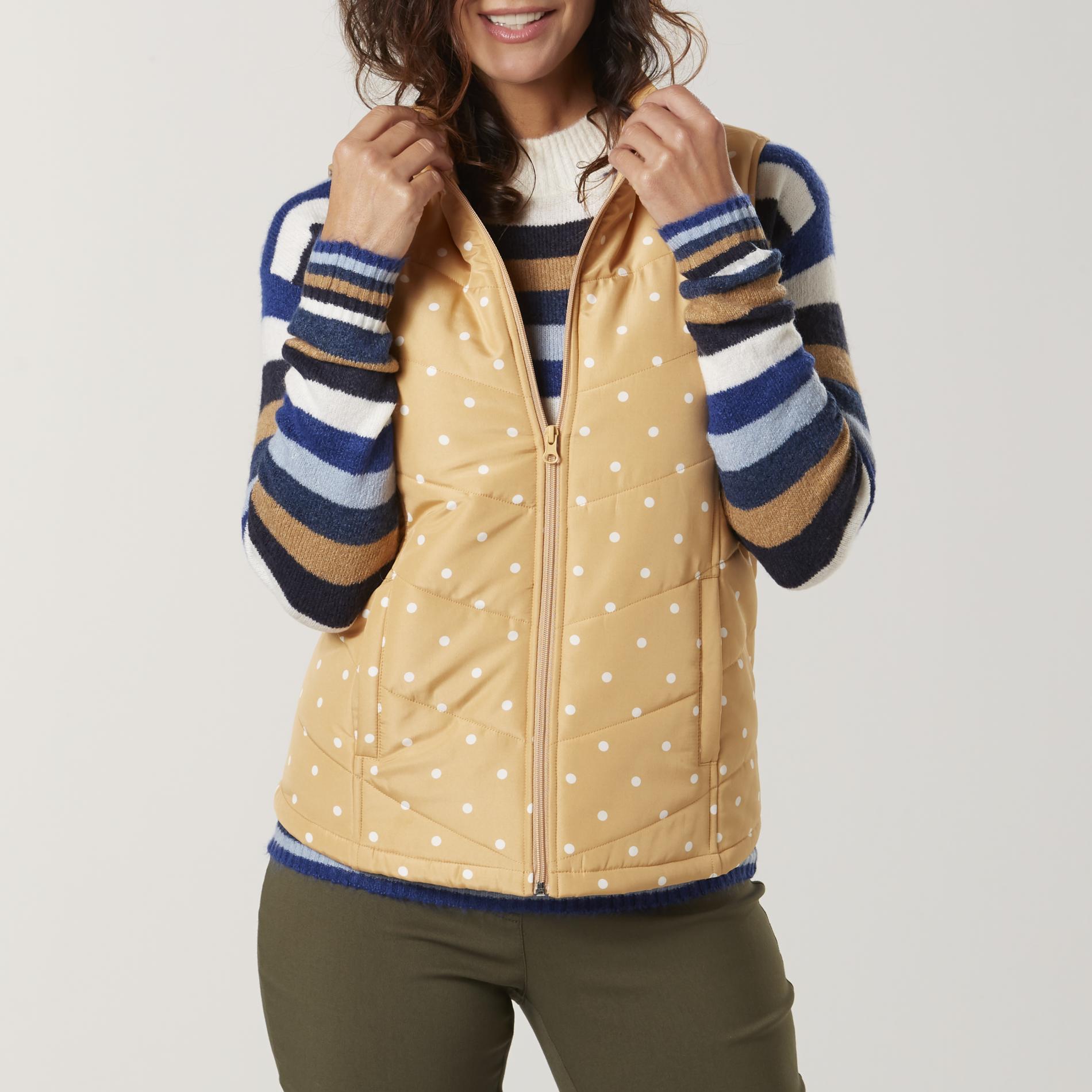 Basic Editions Women's Puffer Vest - Dots, Size: Small, Tan Basic Editions Women's Puffer Vest - Dots, Size: Small, Tan