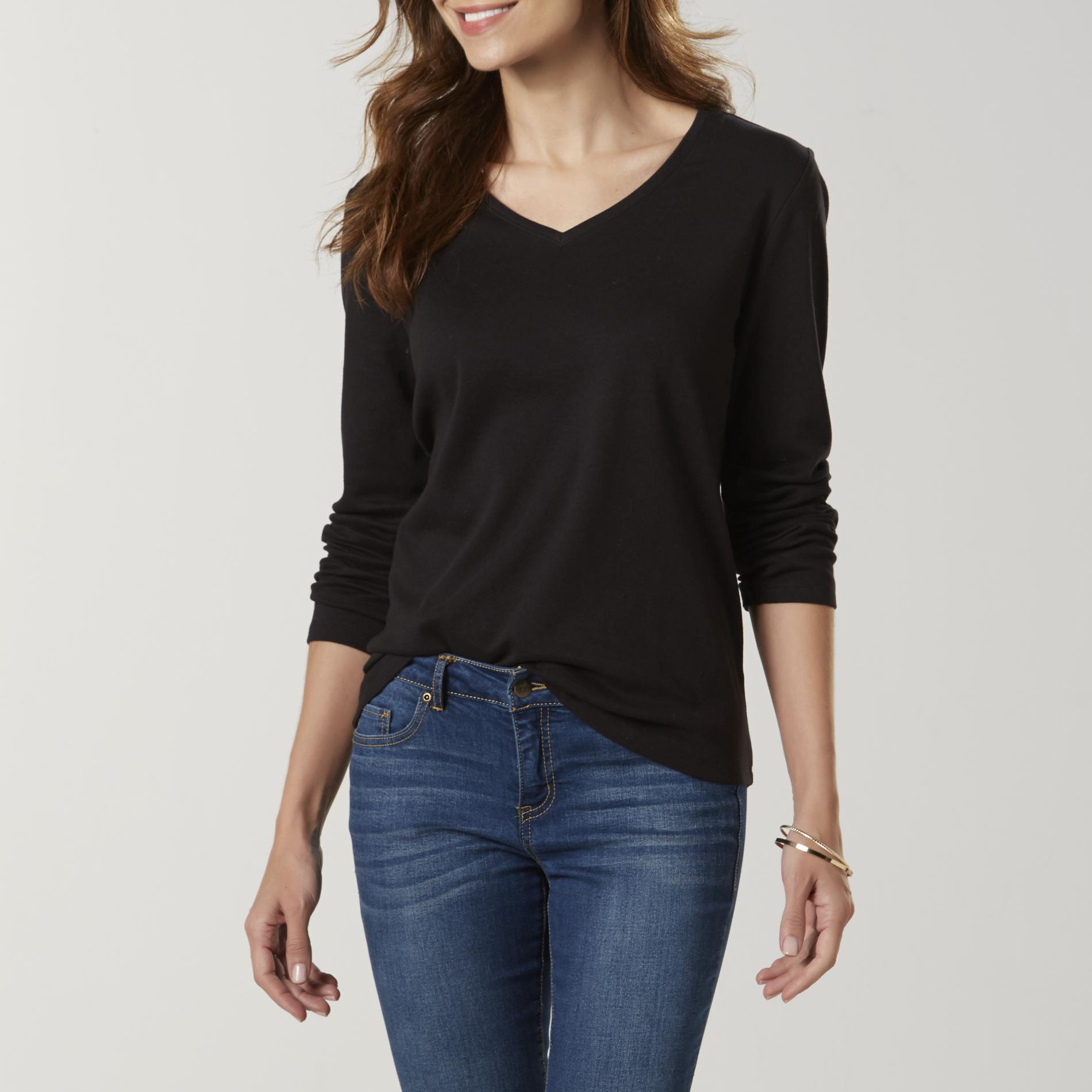Basic Editions Women's Long-Sleeve V-Neck T-Shirt