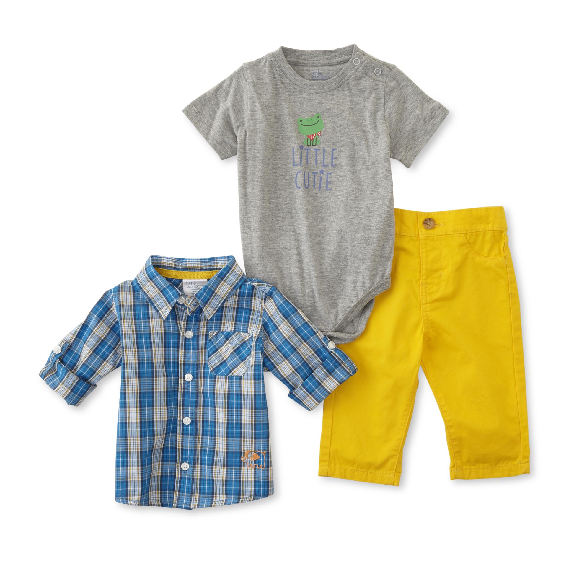Little Wonders Infant Boys' Shirt, Bodysuit & Pants Frog/Little Cutie