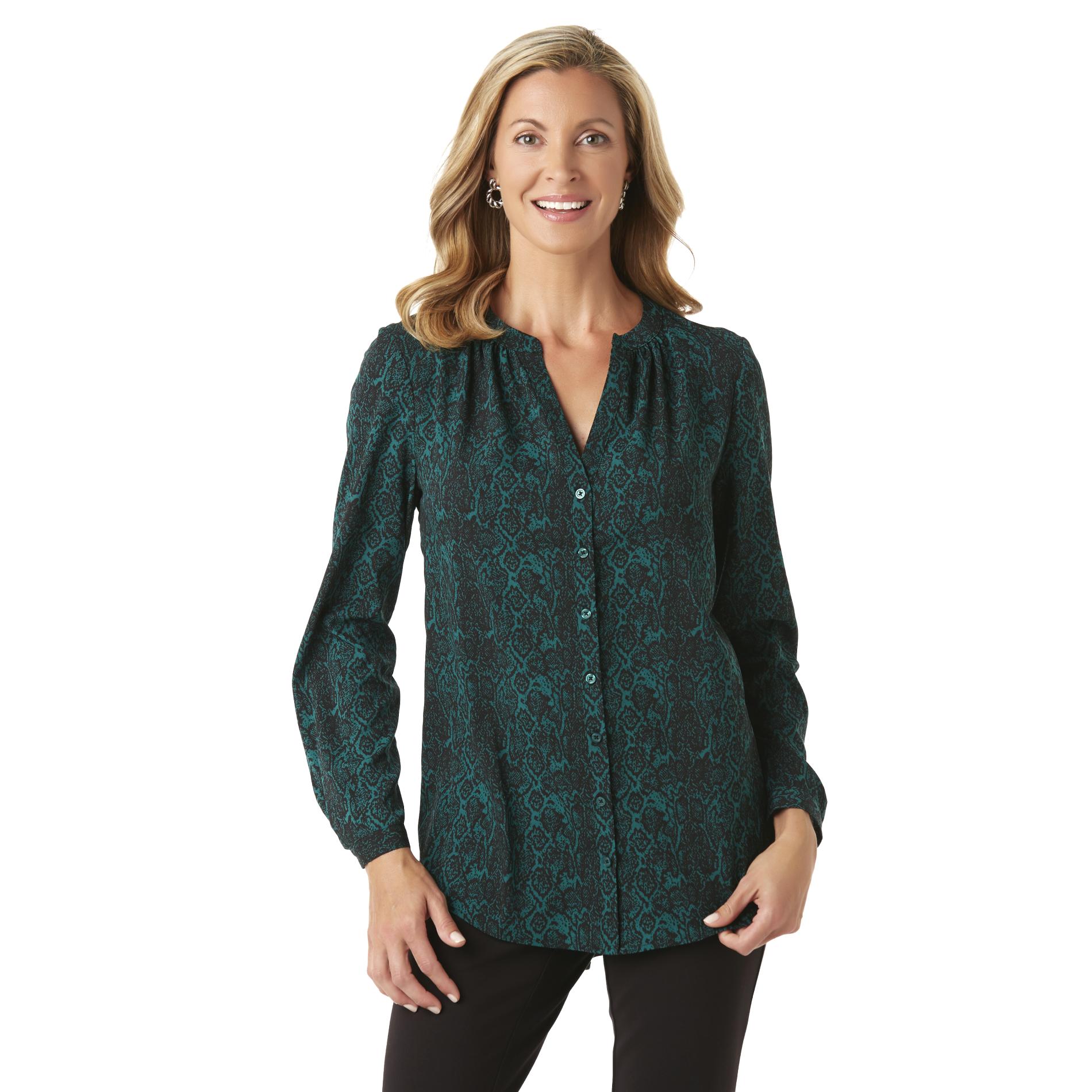 Jaclyn Smith Women's Button-Front Blouse