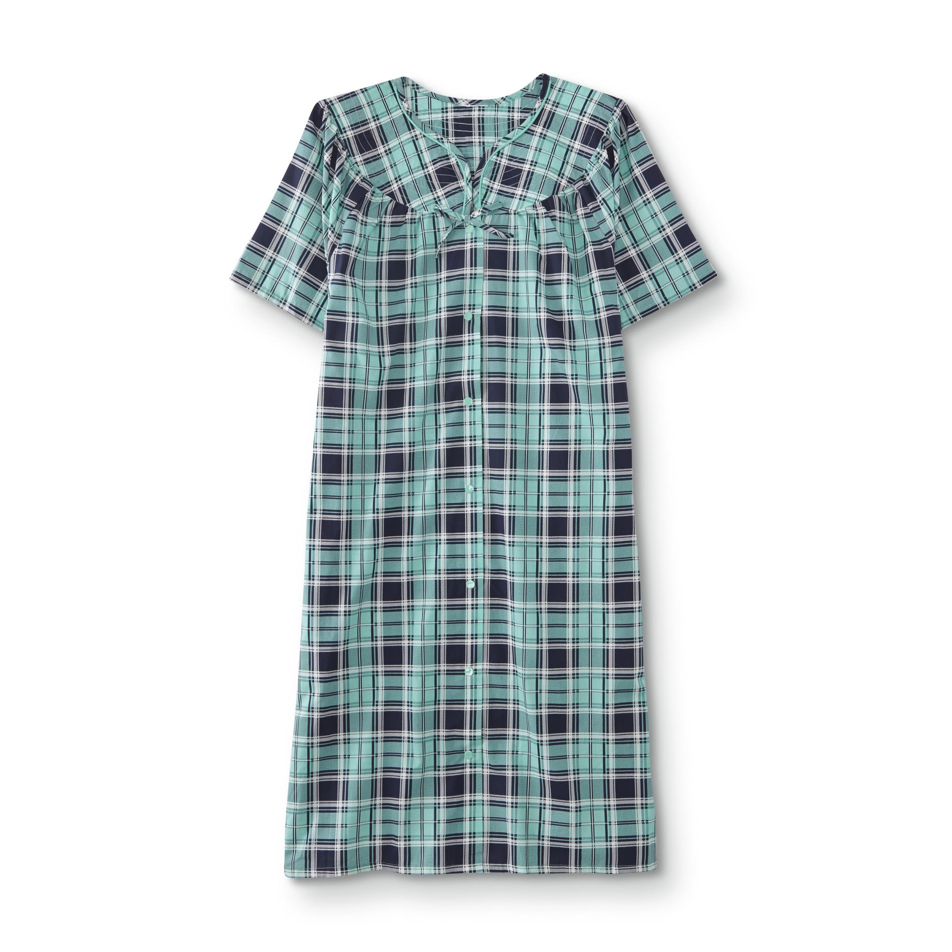 Basic Editions Women's Plus Short-Sleeve Duster Robe - Plaid