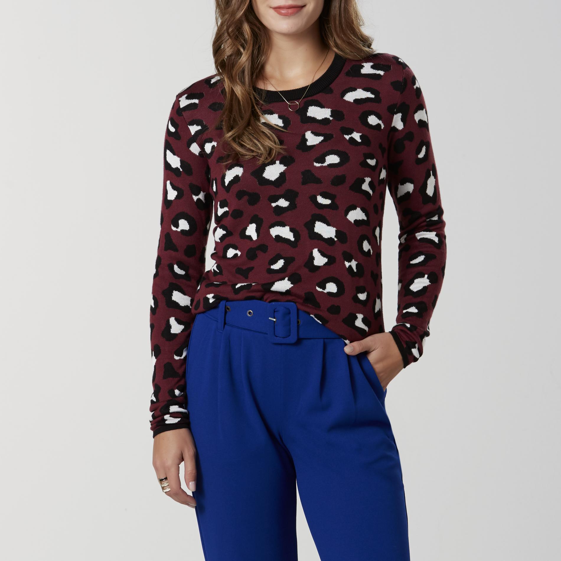 Simply Styled Women's Jacquard Sweater - Leopard