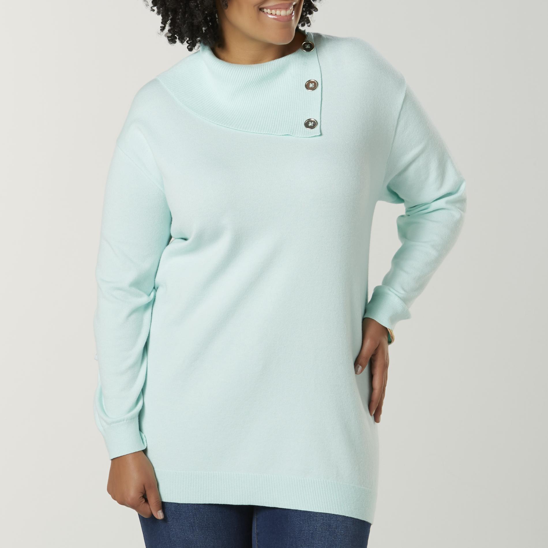 Simply Emma Women's Plus Funnel Neck Tunic Sweater