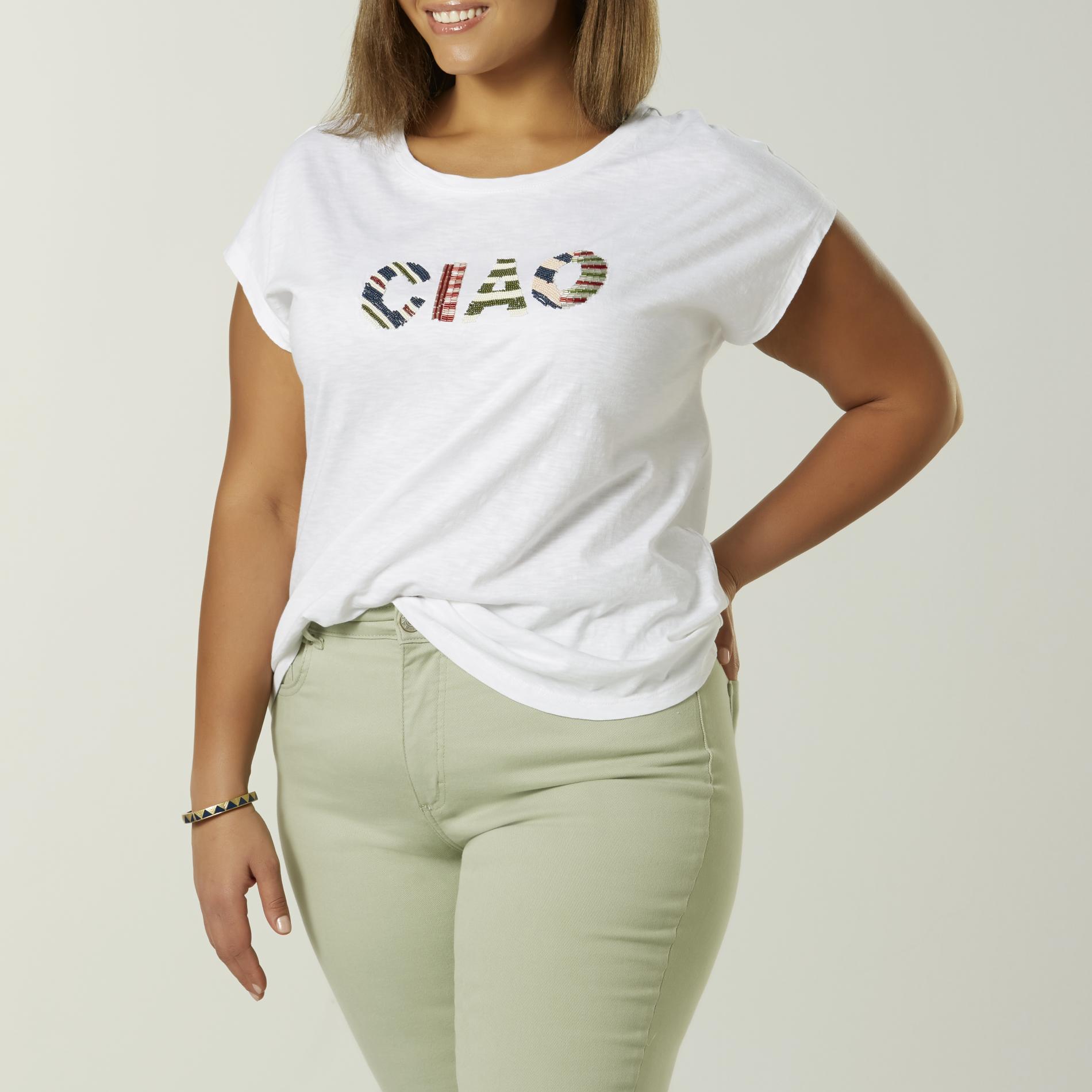 Simply Emma Women's Plus Embellished T-Shirt - Ciao