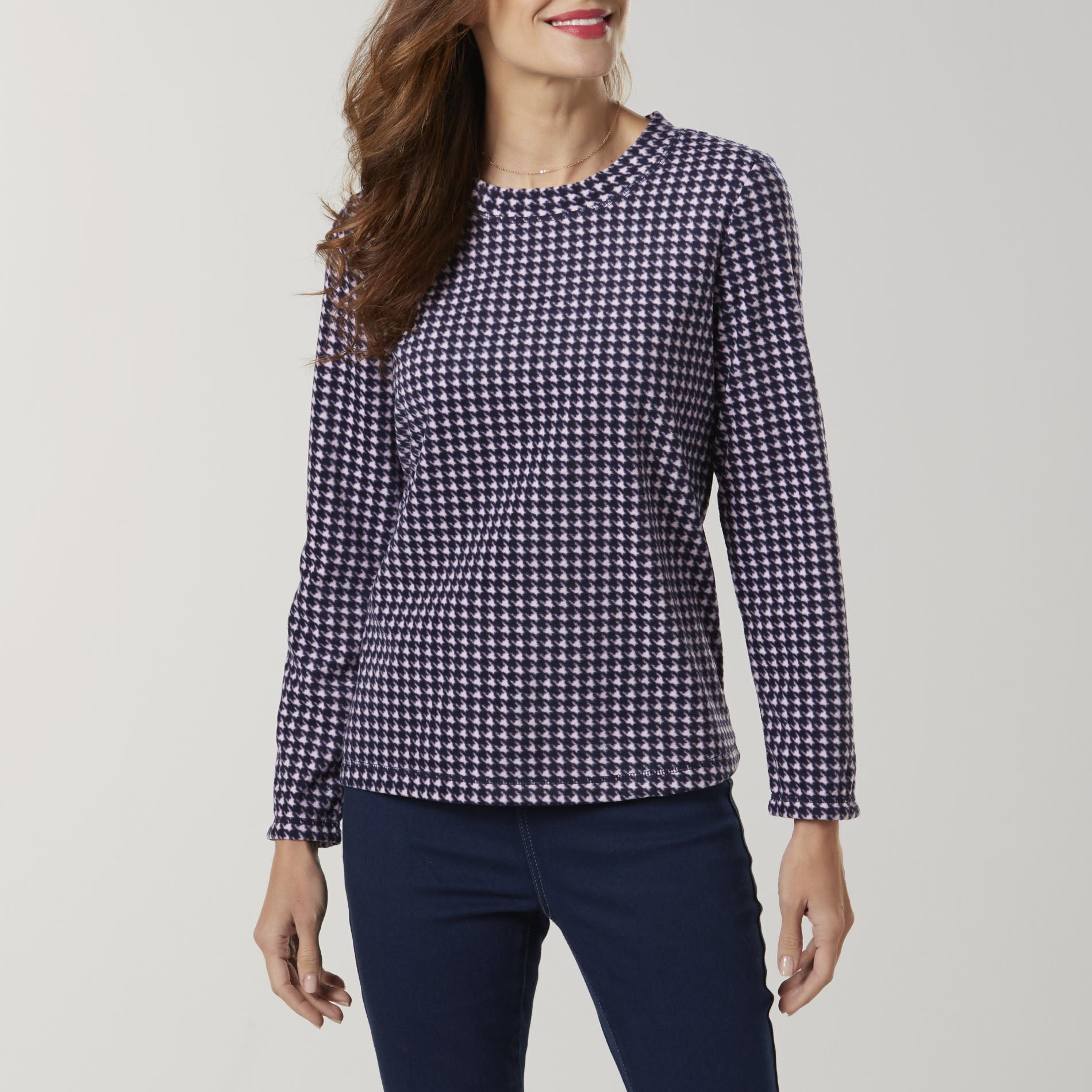 Basic Editions Women's Microfleece Top - Houndstooth Check