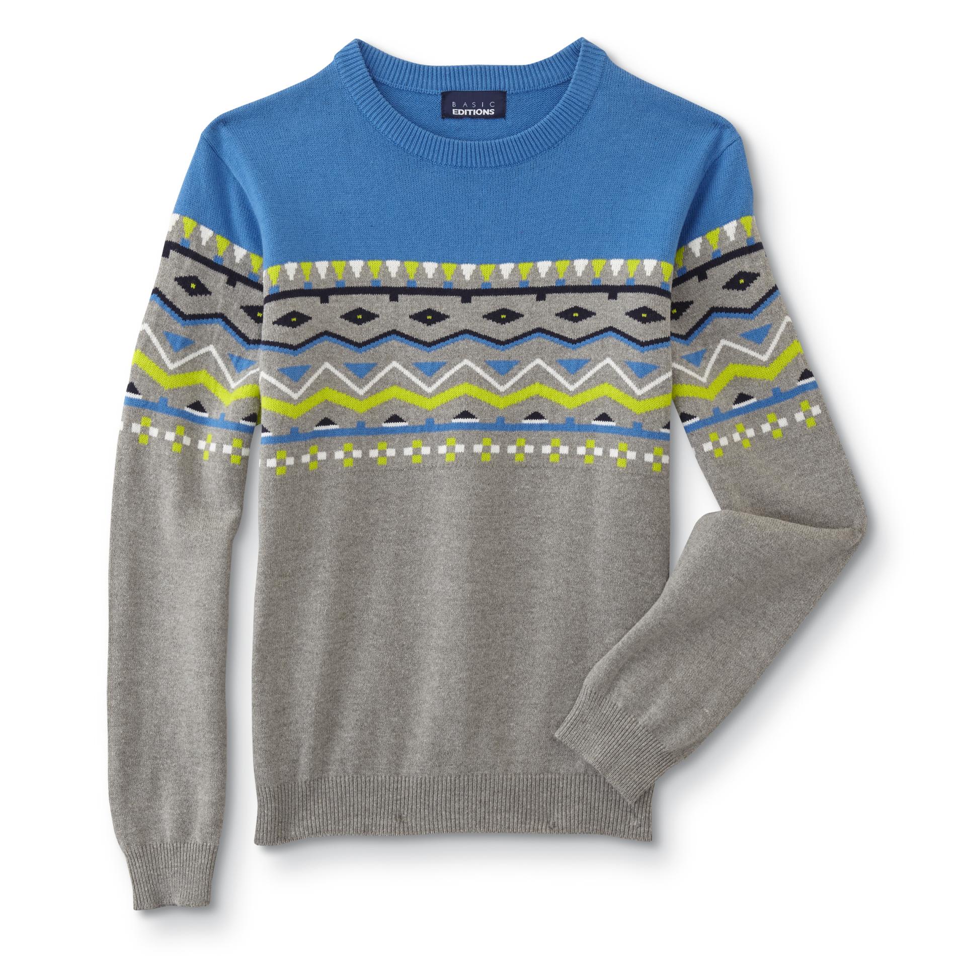 Basic Editions Boys' Crew Neck Sweater - Fair Isle