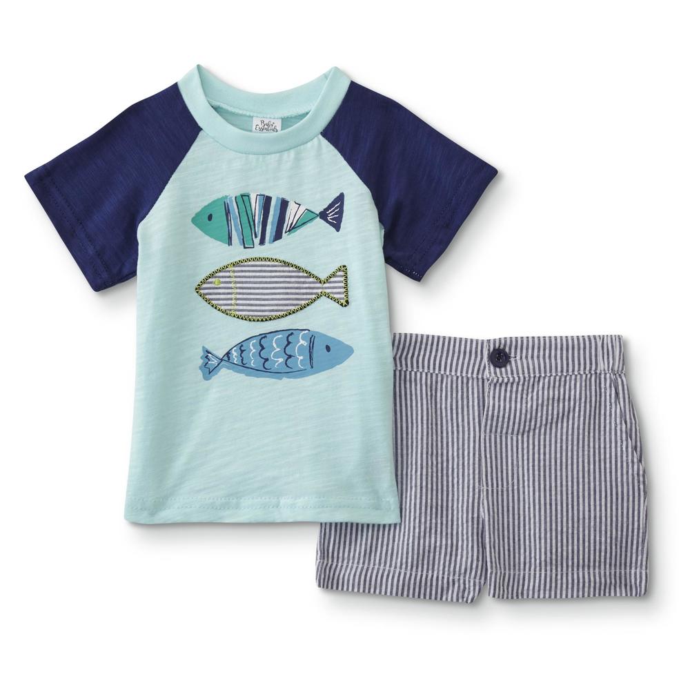 Baby Essentials Infant Boys' T-Shirt & Shorts - Fish/Striped
