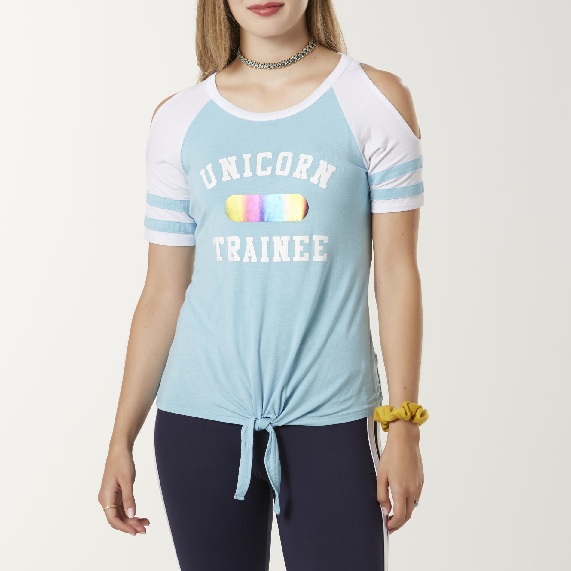 Joe Boxer Juniors' Tie-Front Graphic T-Shirt - Unicorn, Size: Large, Petit Four Joe Boxer Juniors' Tie-Front Graphic T-Shirt - Unicorn, Size: Large, Petit Four