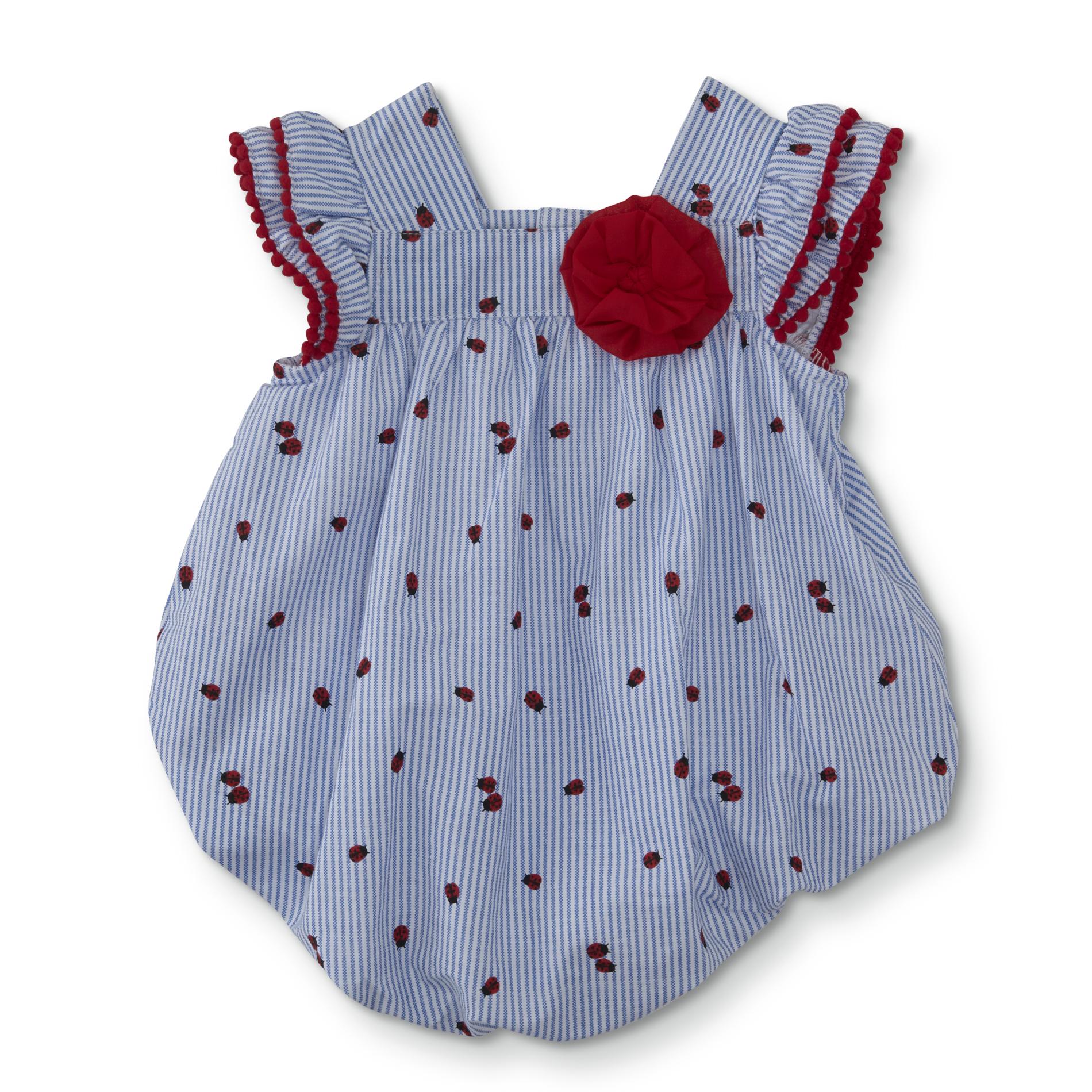 Baby Essentials Infant Girls' Bubble Romper - Striped/Ladybug