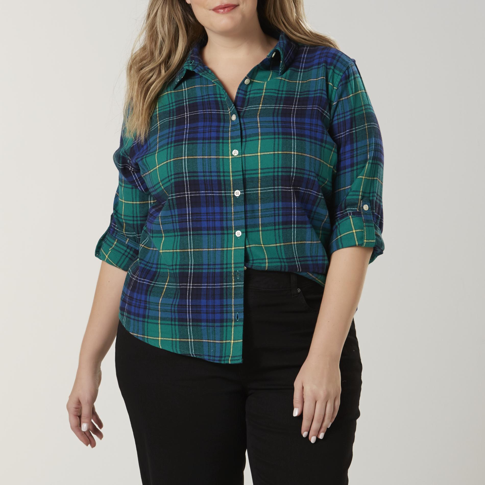 Basic Editions Women's Plus Flannel Shirt - Plaid