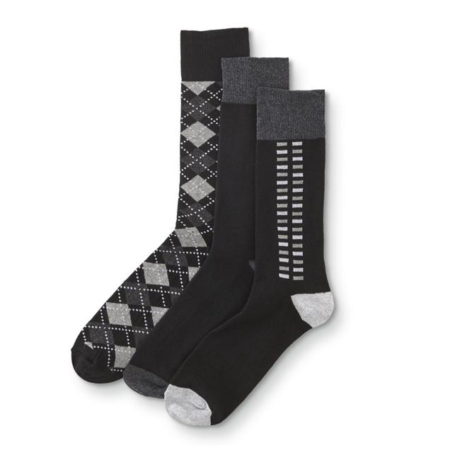 Basic Editions Men's 3Pairs Dress Socks Argyle/Geometric/Solid