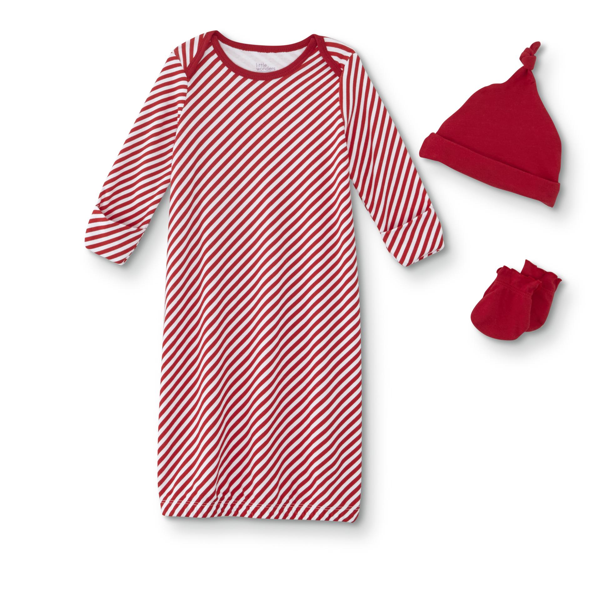 Little Wonders Infant Girls' Nightgown, Cap & Scratch Mittens - Striped